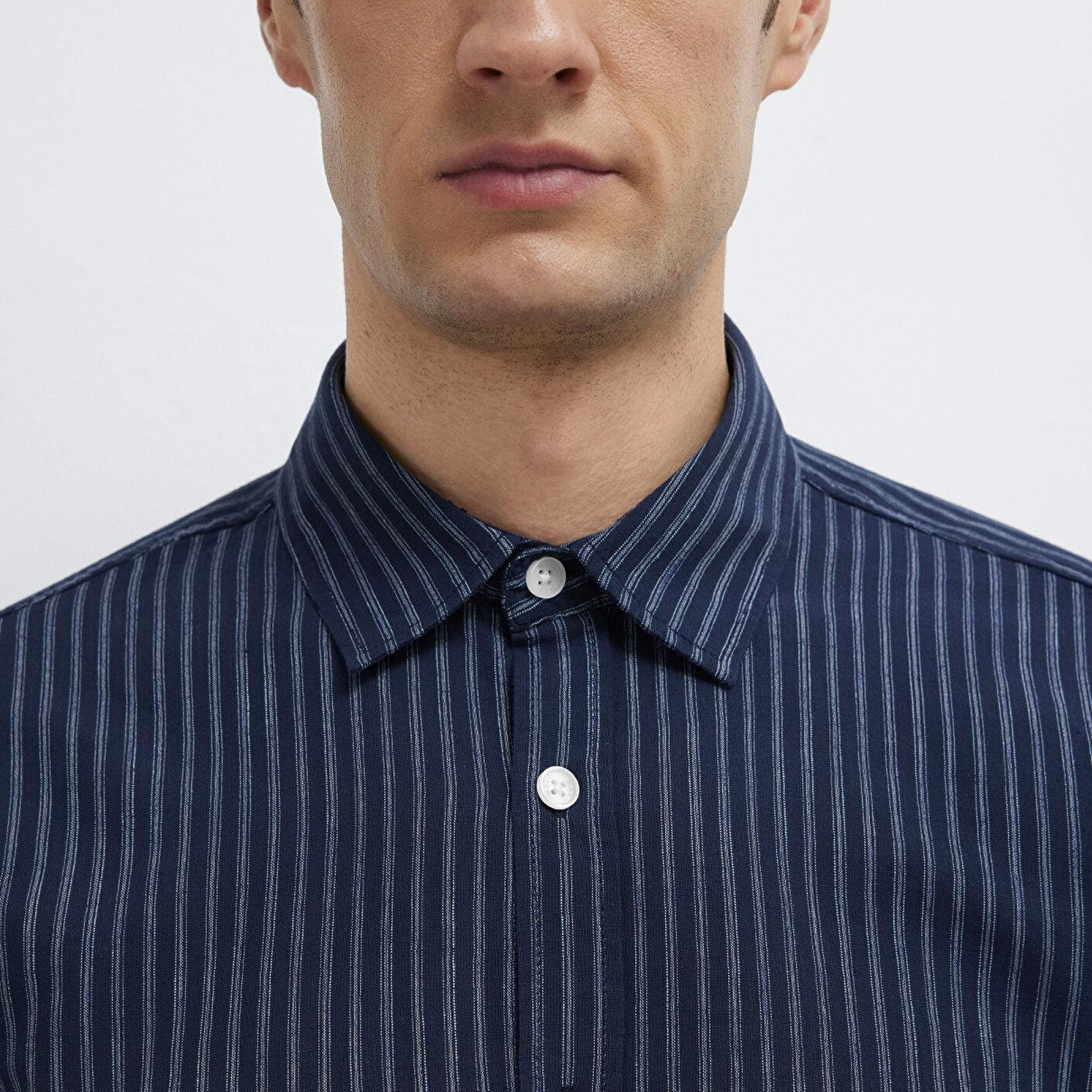 Mavi Keten Karışımlı Lacivert Gömlek Regular Fit / Normal Kesim 0212004-91566