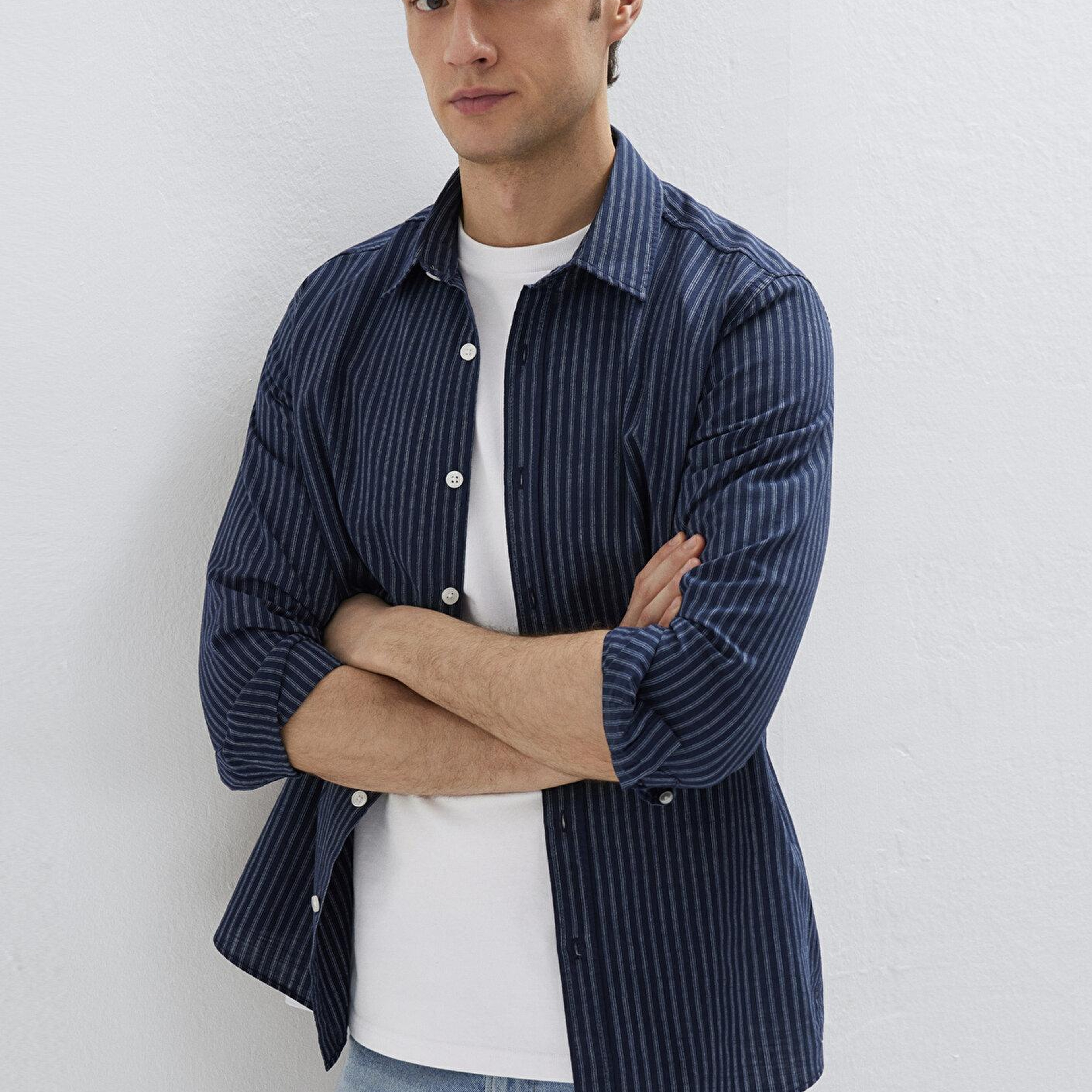 Mavi Keten Karışımlı Lacivert Gömlek Regular Fit / Normal Kesim 0212004-91566