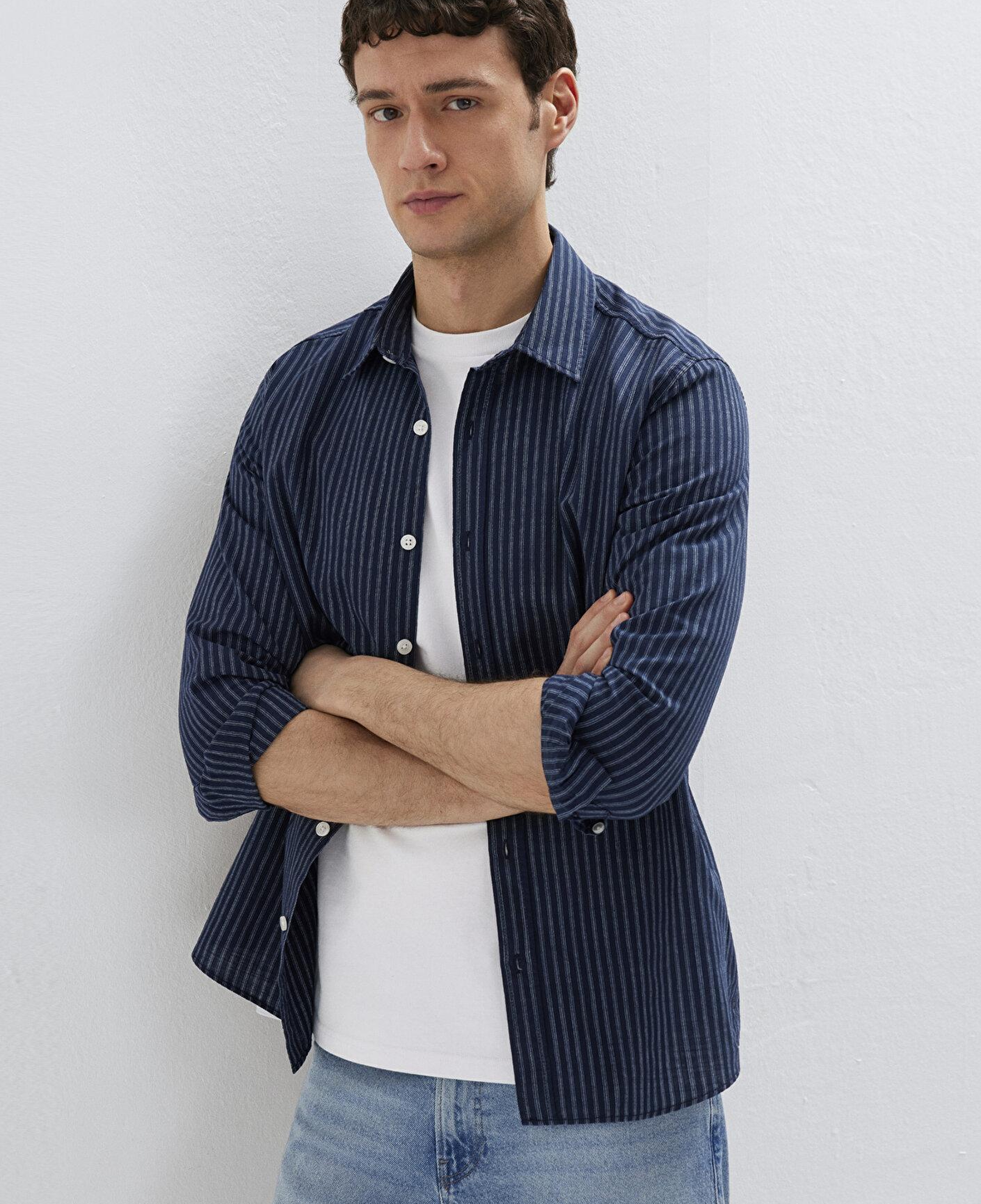 Mavi Keten Karışımlı Lacivert Gömlek Regular Fit / Normal Kesim 0212004-91566