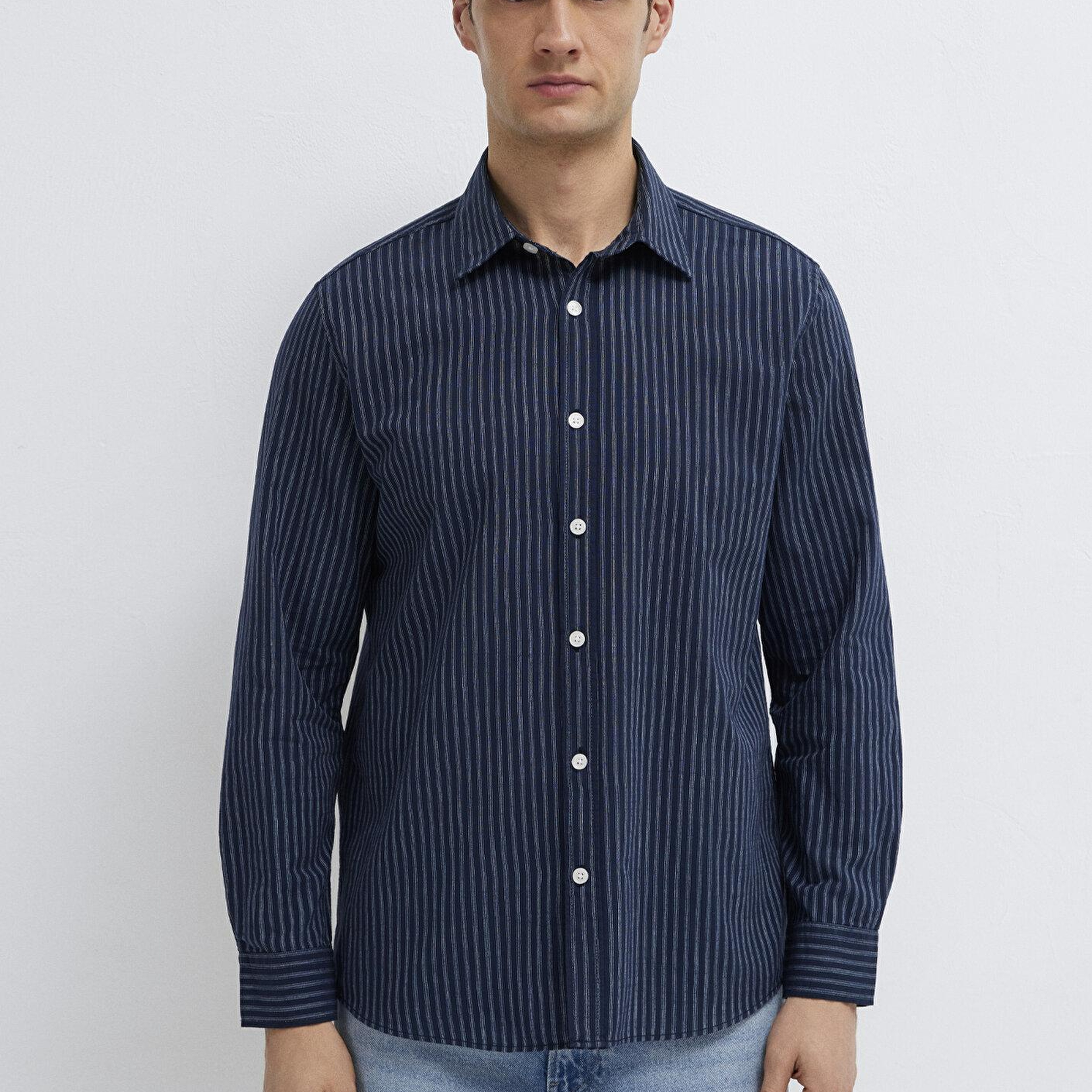 Mavi Keten Karışımlı Lacivert Gömlek Regular Fit / Normal Kesim 0212004-91566