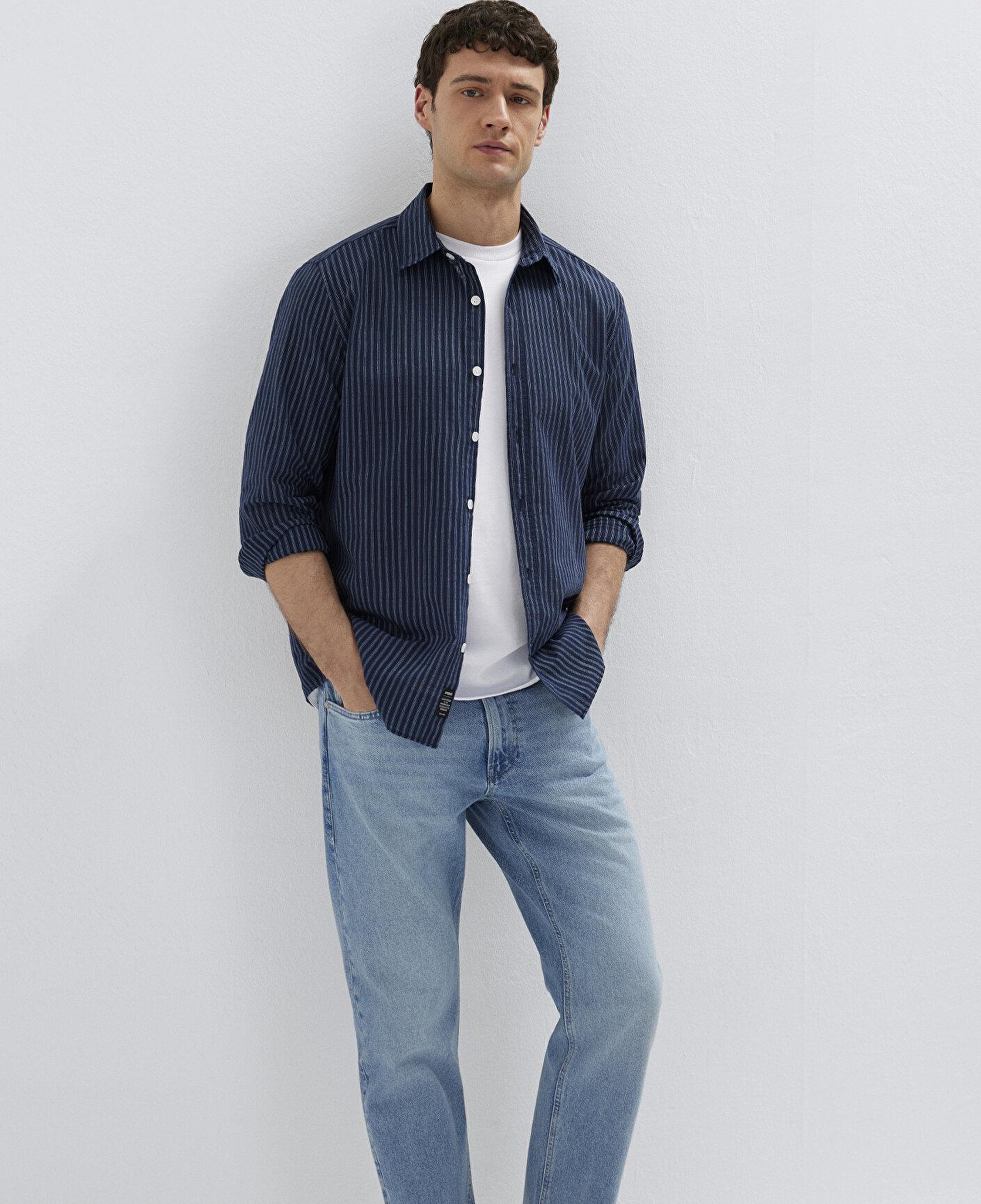 Mavi Keten Karışımlı Lacivert Gömlek Regular Fit / Normal Kesim 0212004-91566