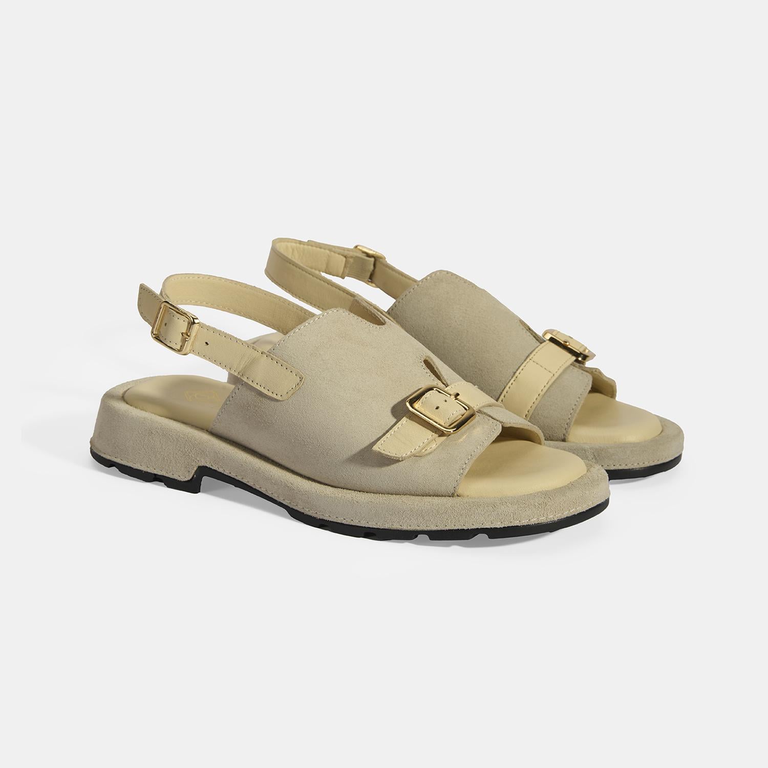 Kadın Bej Süet Tokalı Sandalet