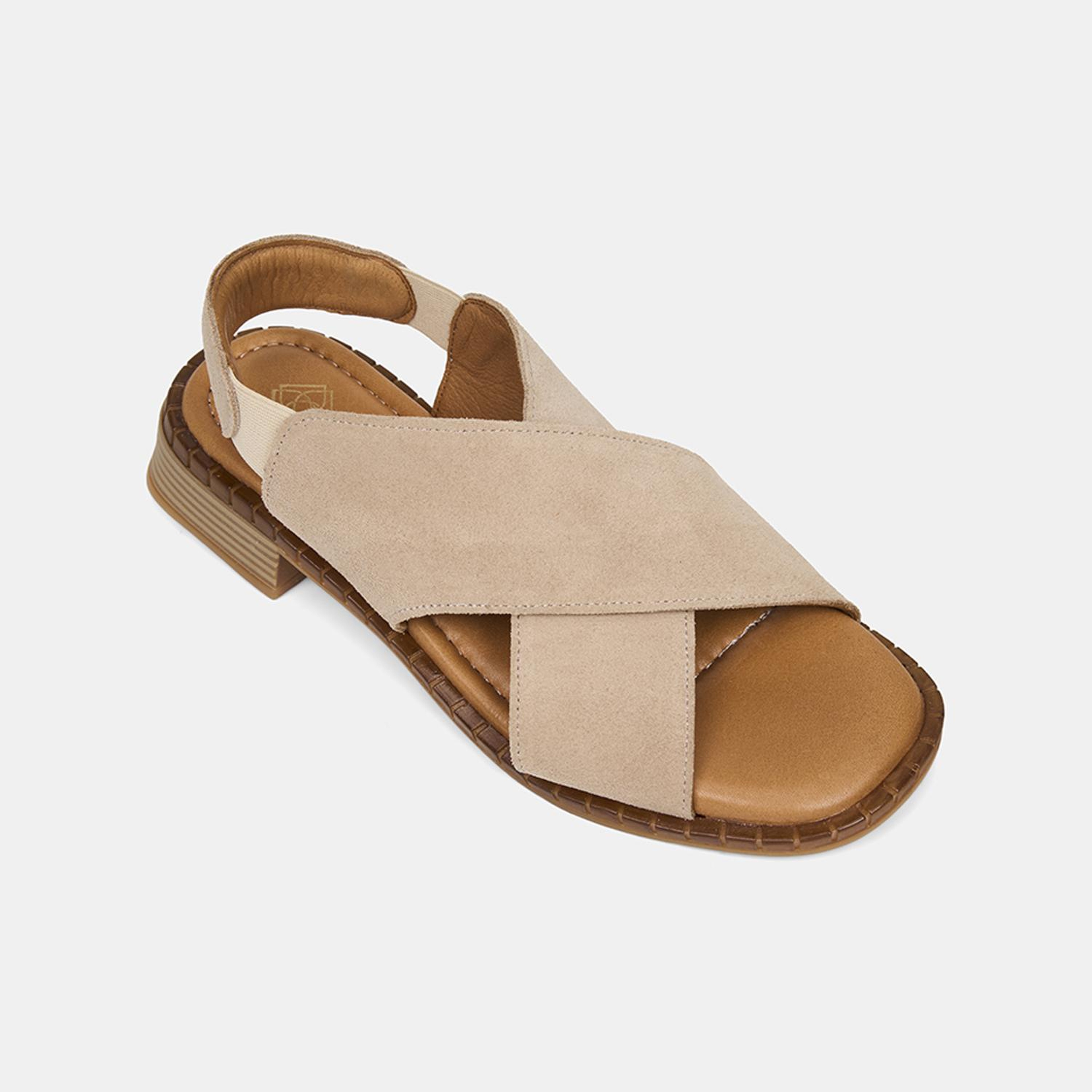 Kadın Bej Lastikli Çapraz Bantlı Süet Sandalet
