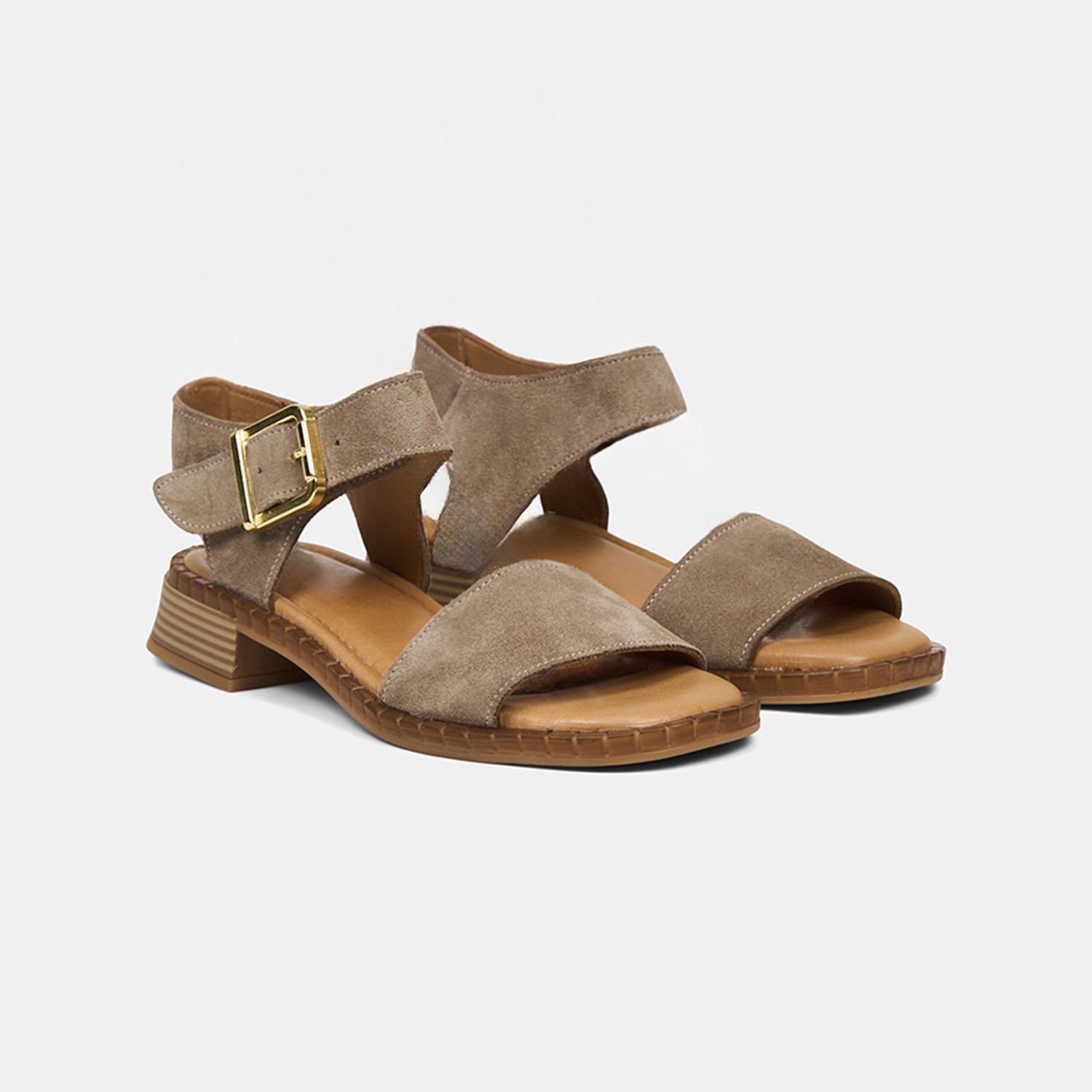 Kadın Vizon Ayarlanabilir Gold Tokalı Süet Sandalet