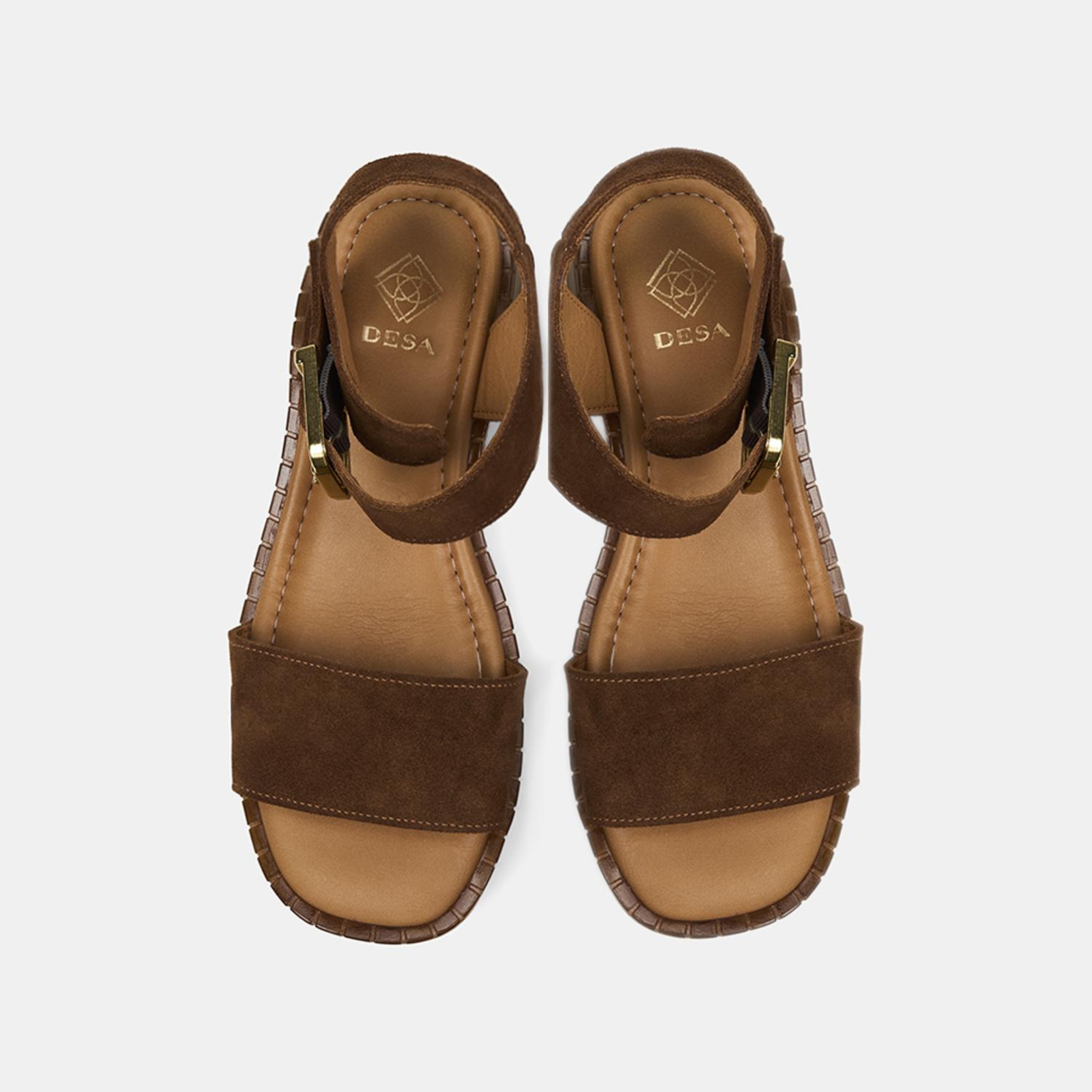 Kadın Taba Ayarlanabilir Gold Tokalı Süet Sandalet