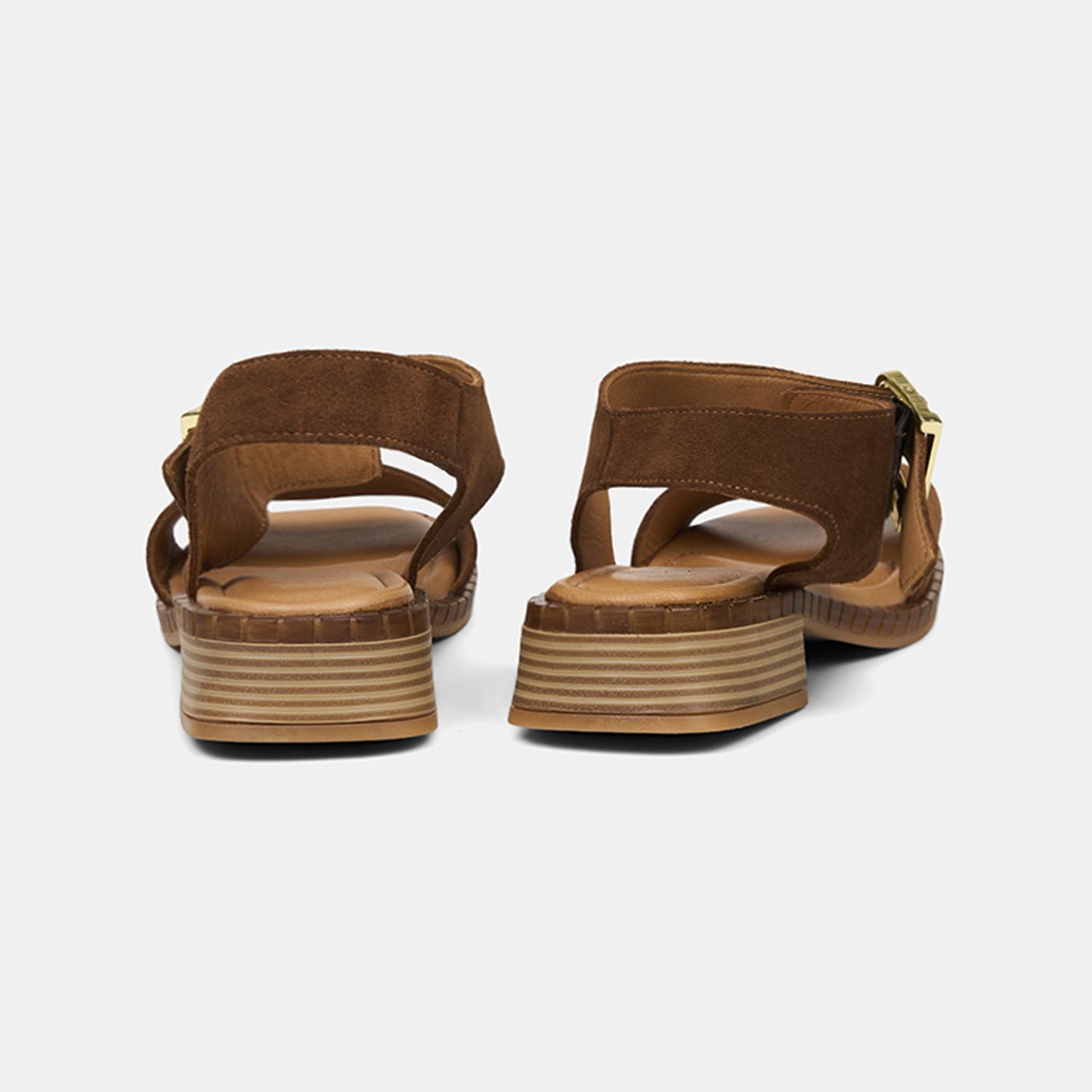 Kadın Taba Ayarlanabilir Gold Tokalı Süet Sandalet