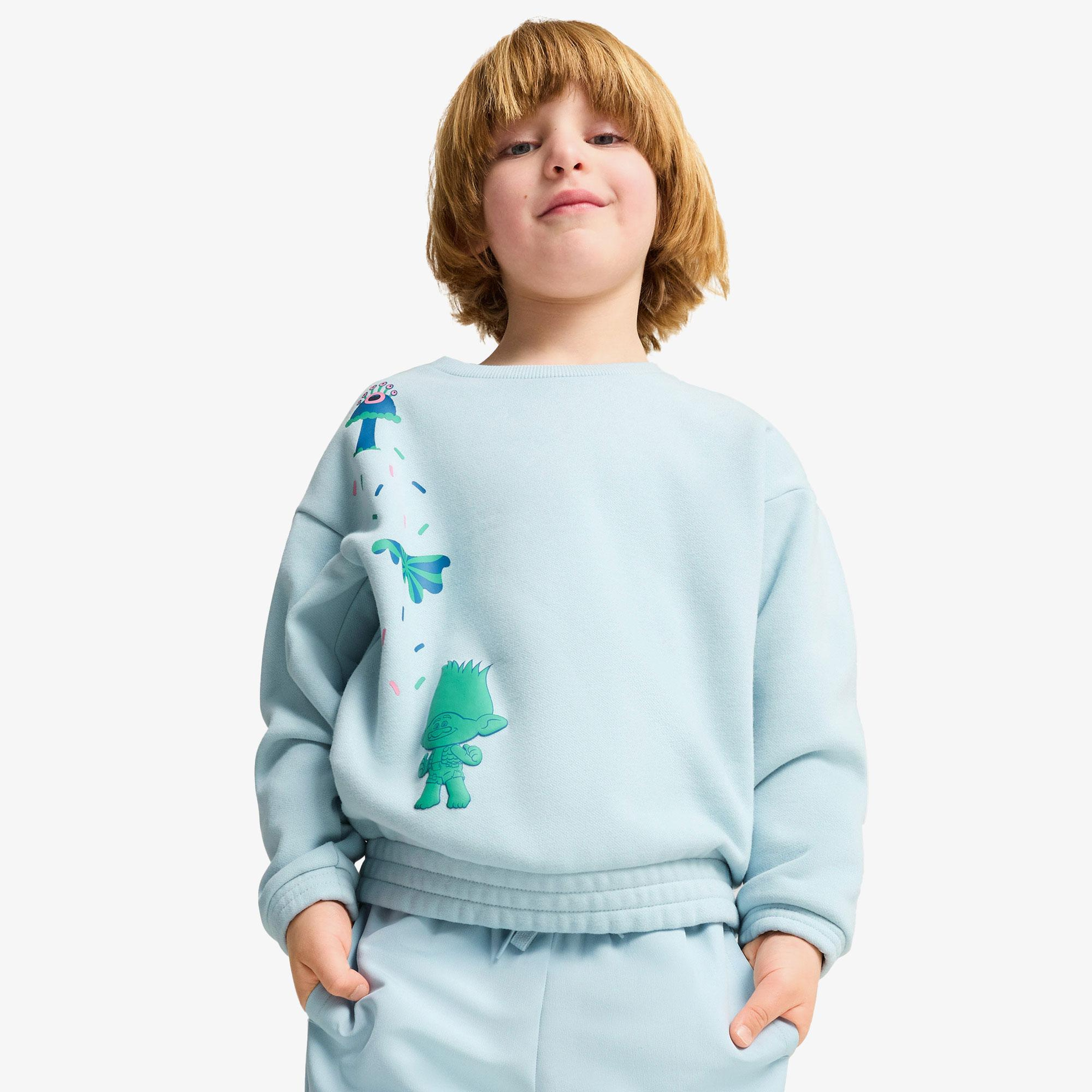 Puma X Trolls Graphic Crew Çocuk Mavi Sweatshirt