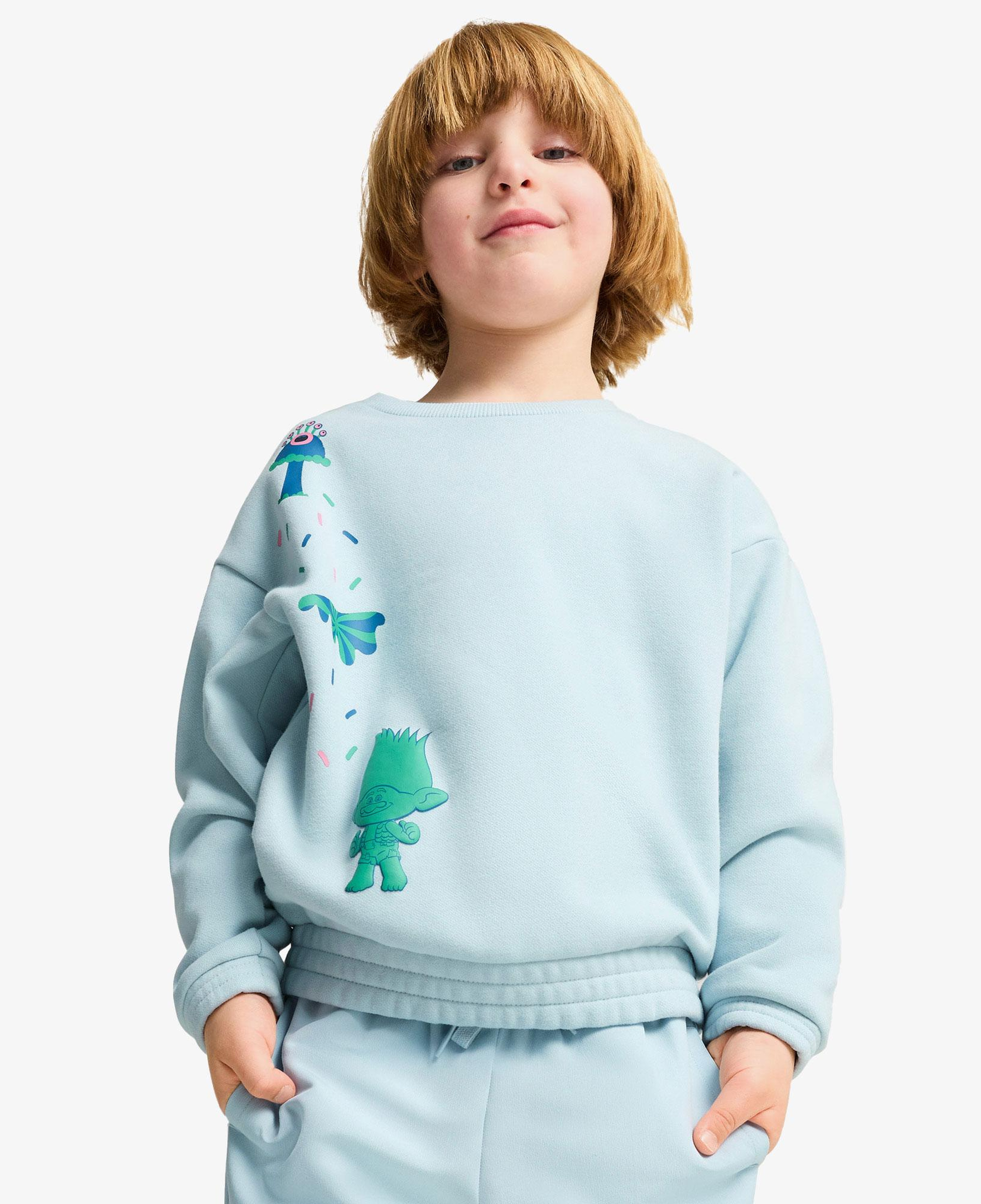 Puma X Trolls Graphic Crew Çocuk Mavi Sweatshirt