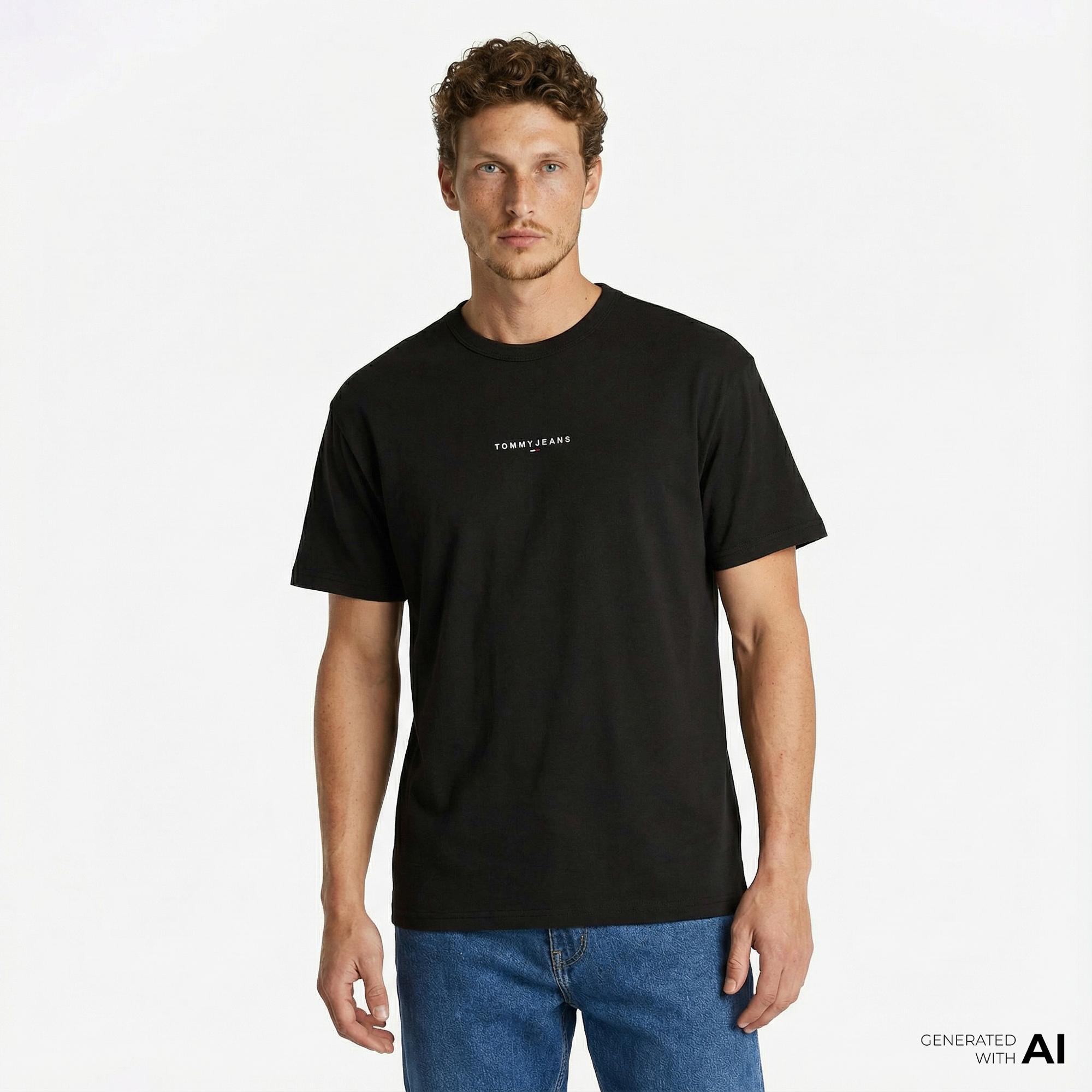 Tommy Hilfiger Linear Erkek Siyah T-Shirt