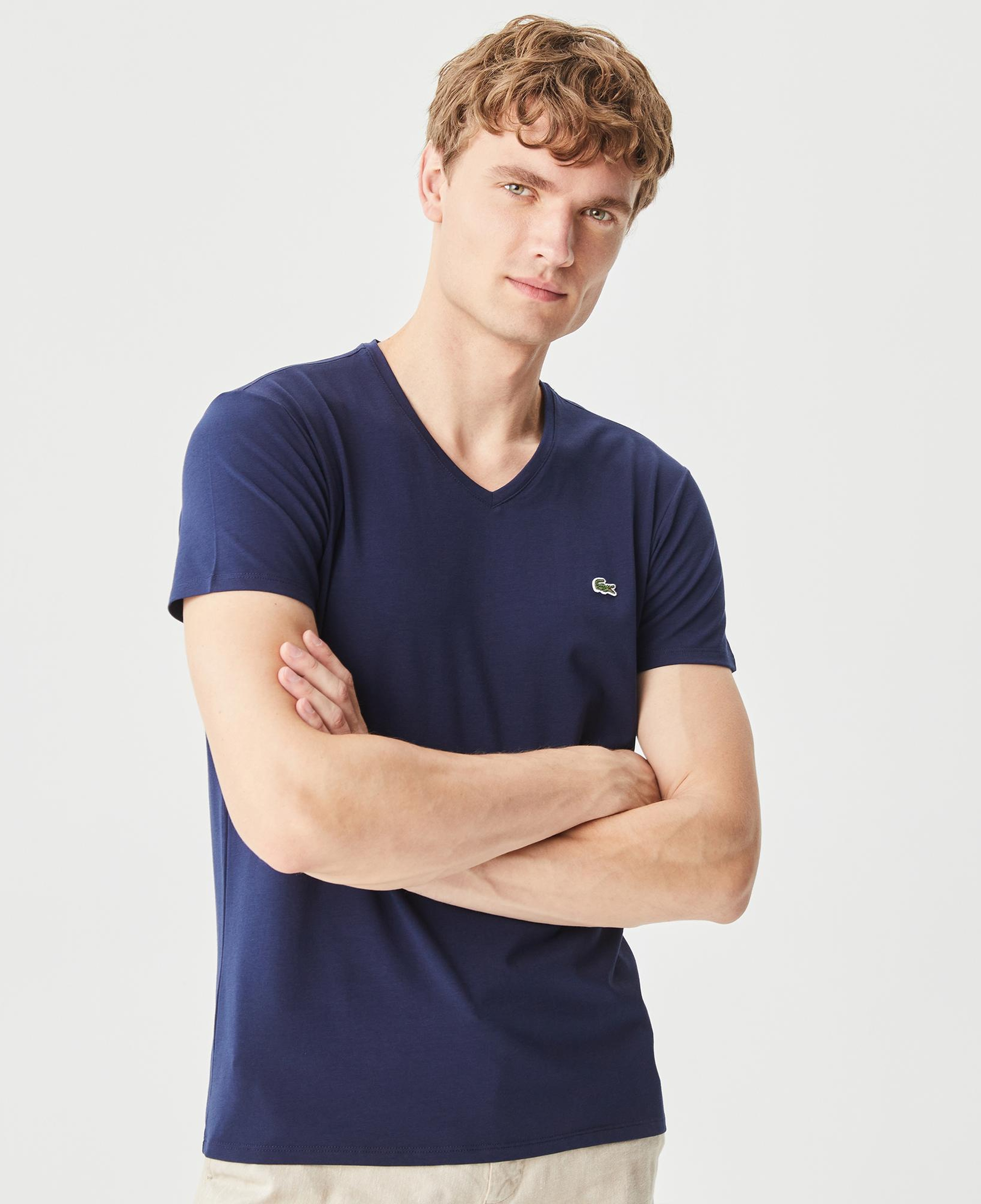 Lacoste Erkek Slim Fit V yaka Lacivert T-Shirt