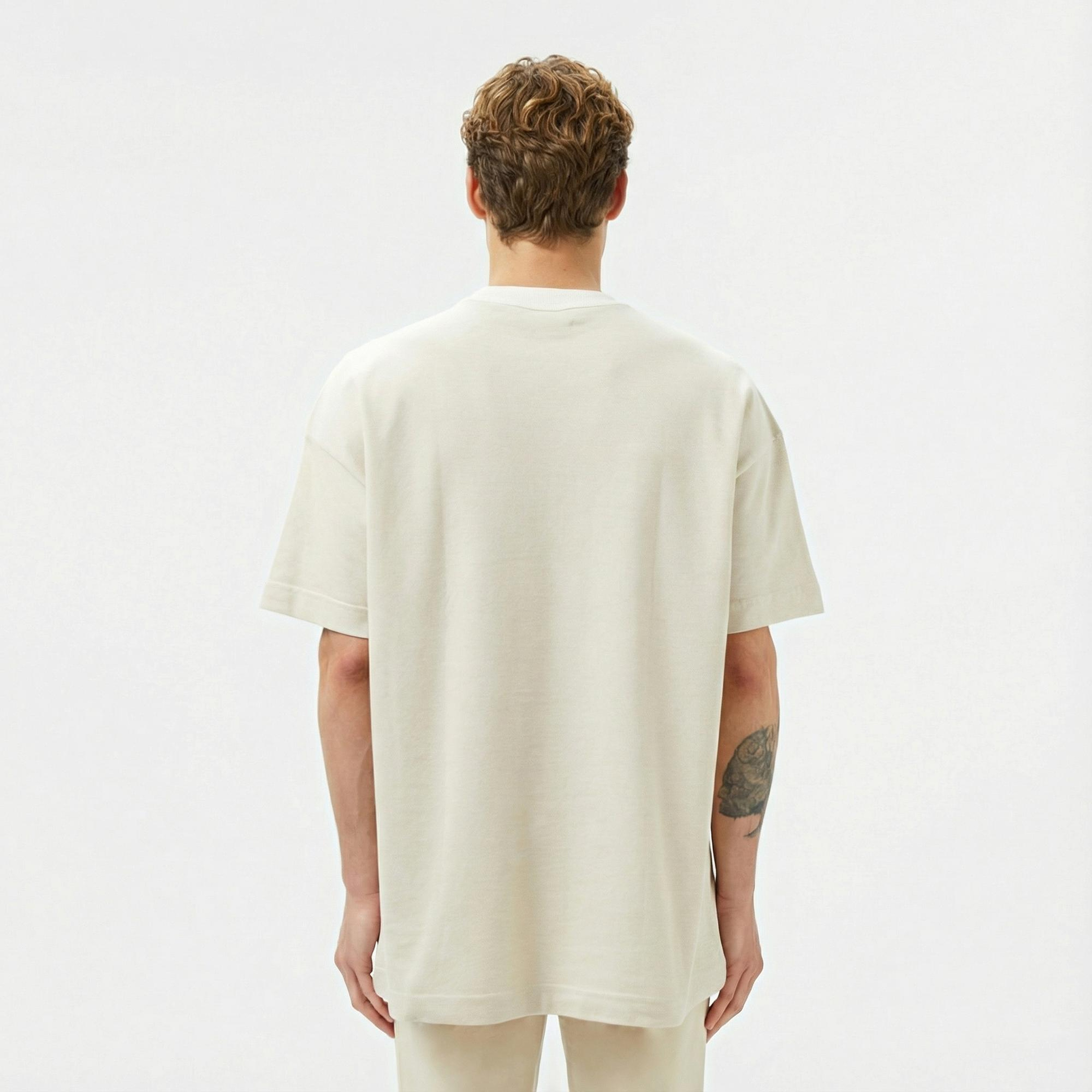 Lacoste Erkek Oversize Fit Bisiklet Yaka Krem T-Shirt