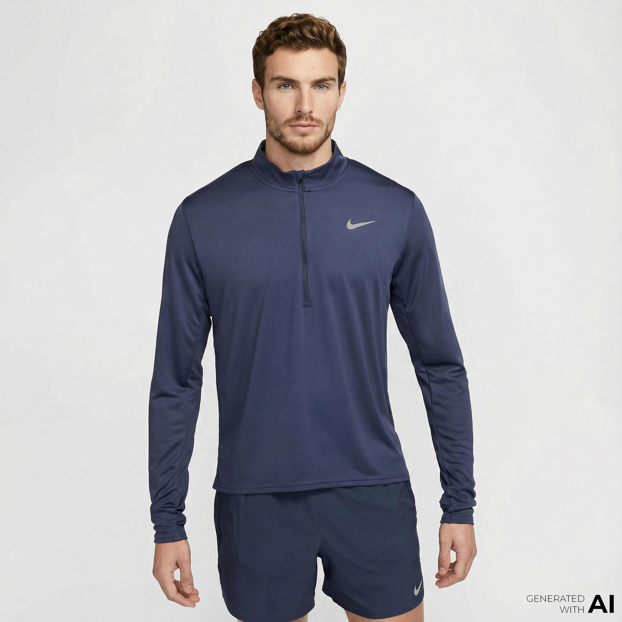 Nike Dri-Fit Pacer Erkek Mavi Uzun Kollu T-Shirt