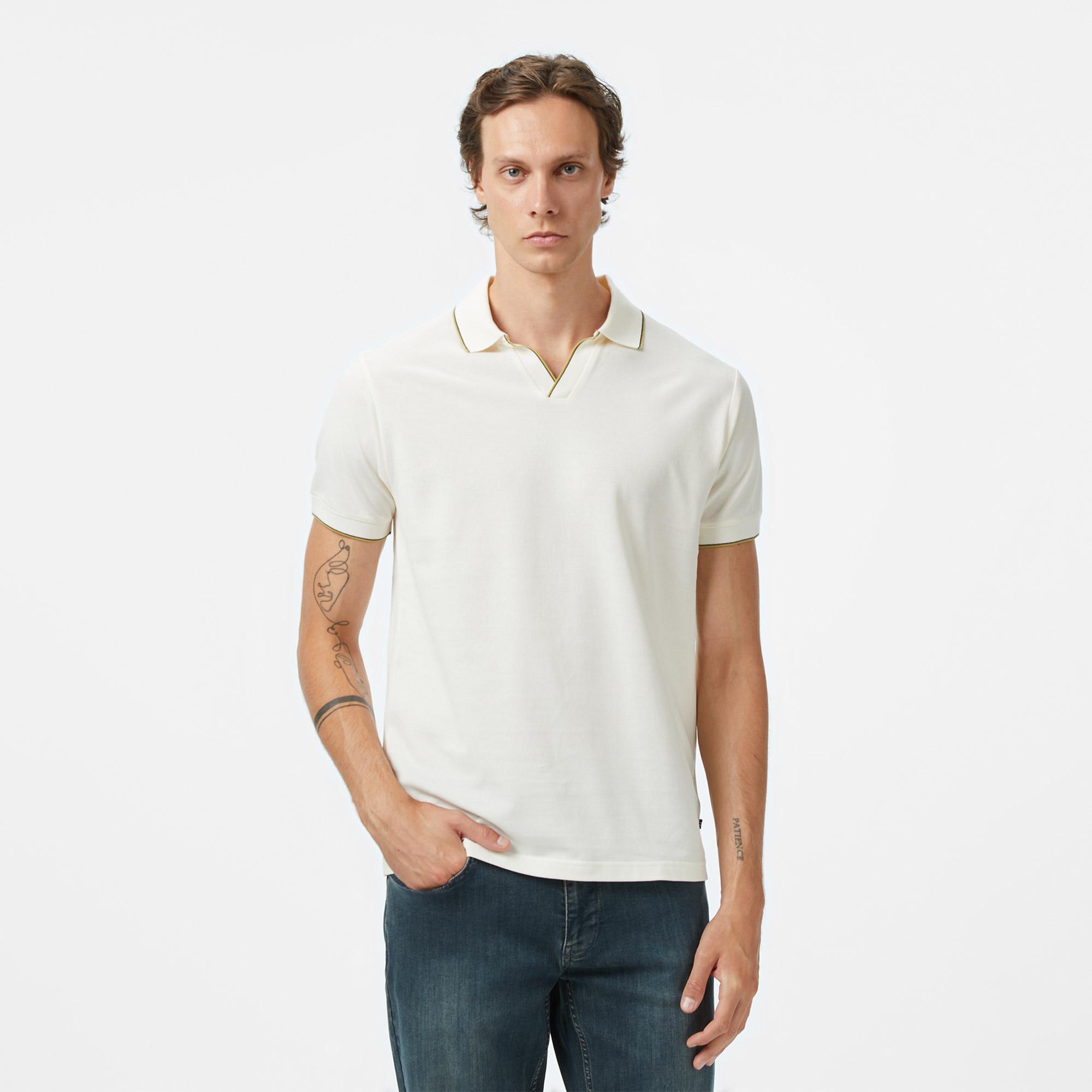 Nautica Erkek Krem Rengi Classic Fit Polo Yaka T-Shirt
