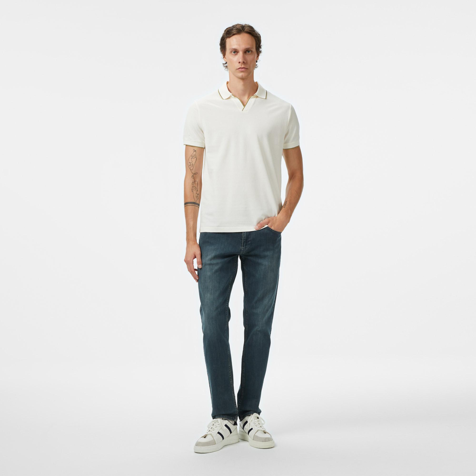 Nautica Erkek Krem Rengi Classic Fit Polo Yaka T-Shirt