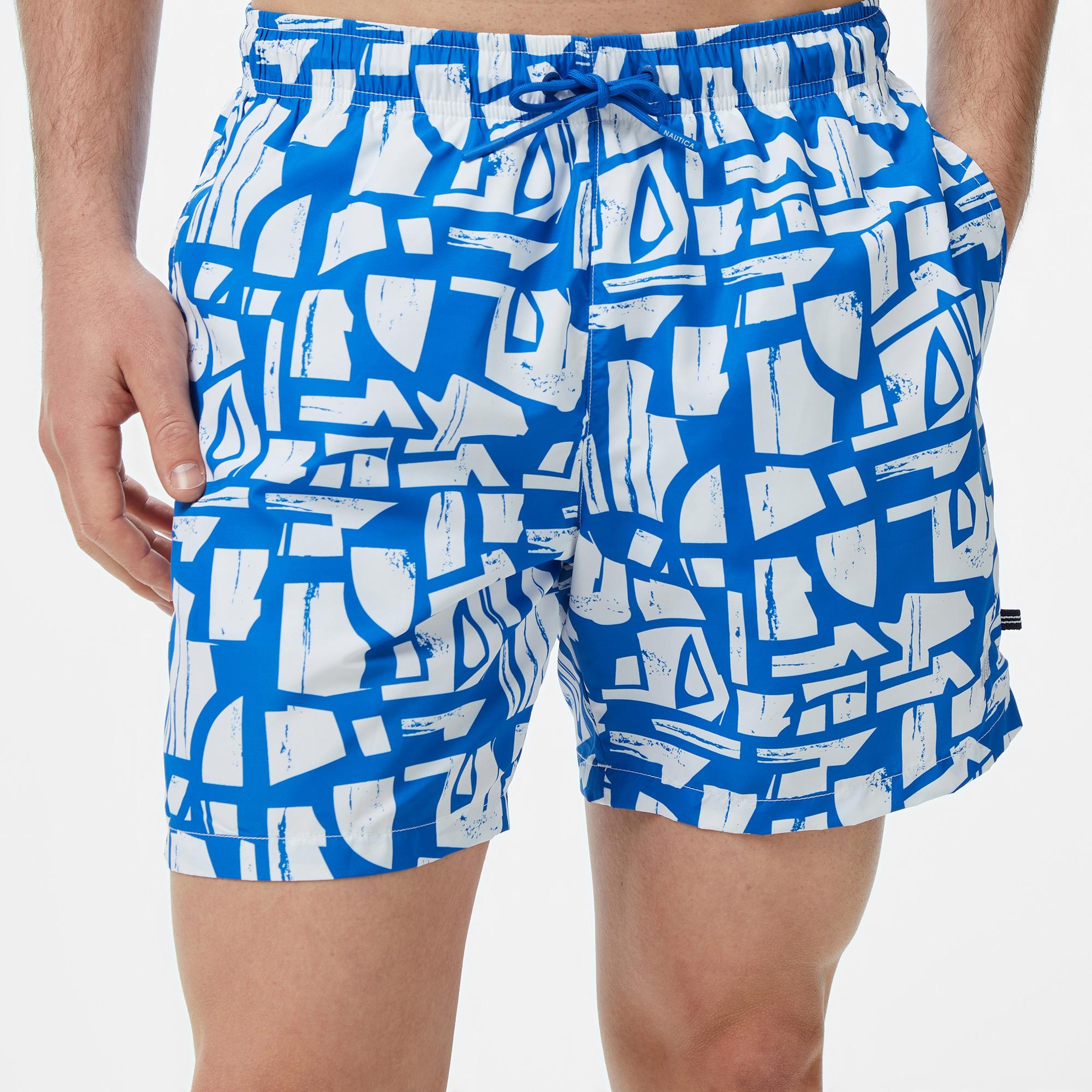 Nautica Erkek Mavi Regular Fit Desenli Deniz Şortu