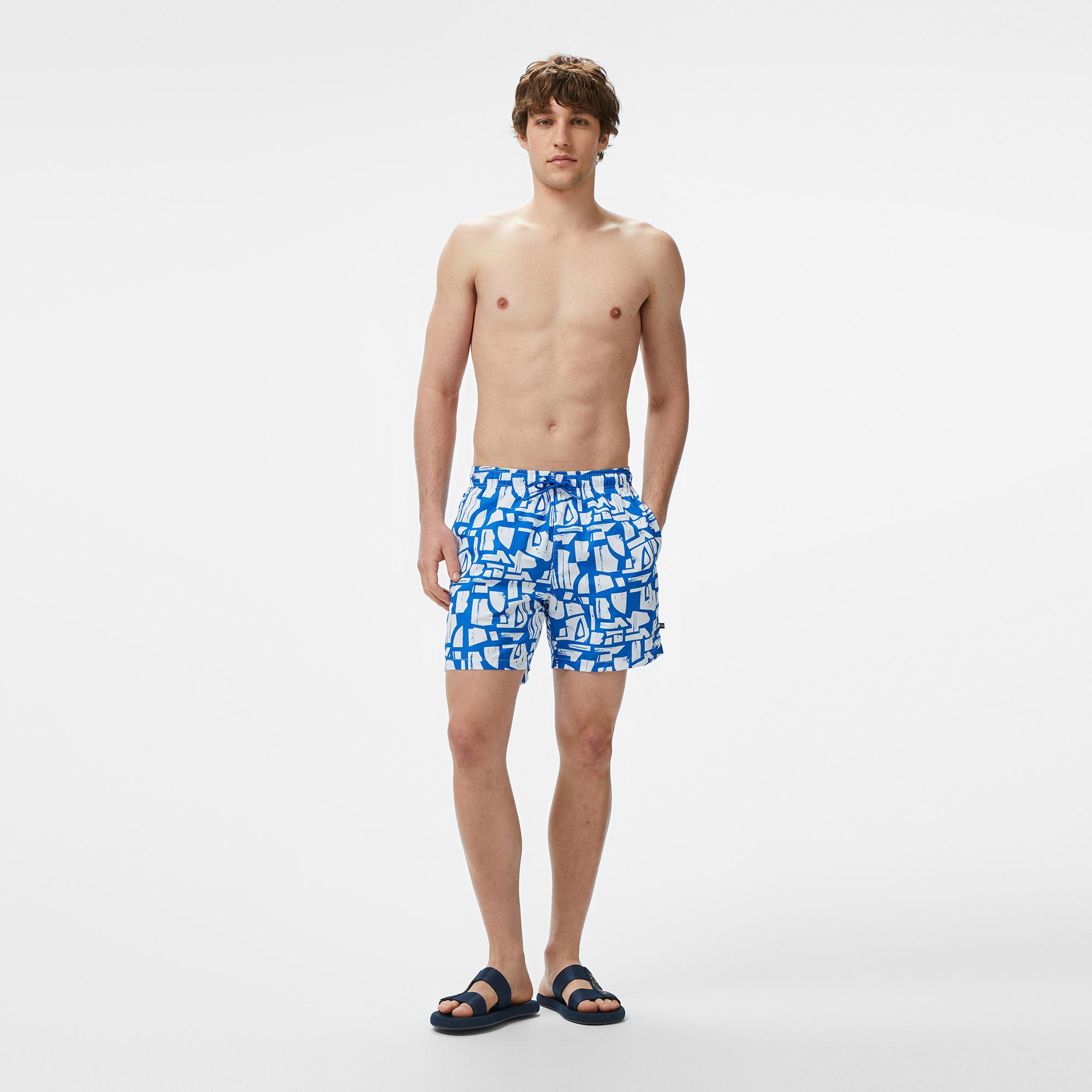 Nautica Erkek Mavi Regular Fit Desenli Deniz Şortu