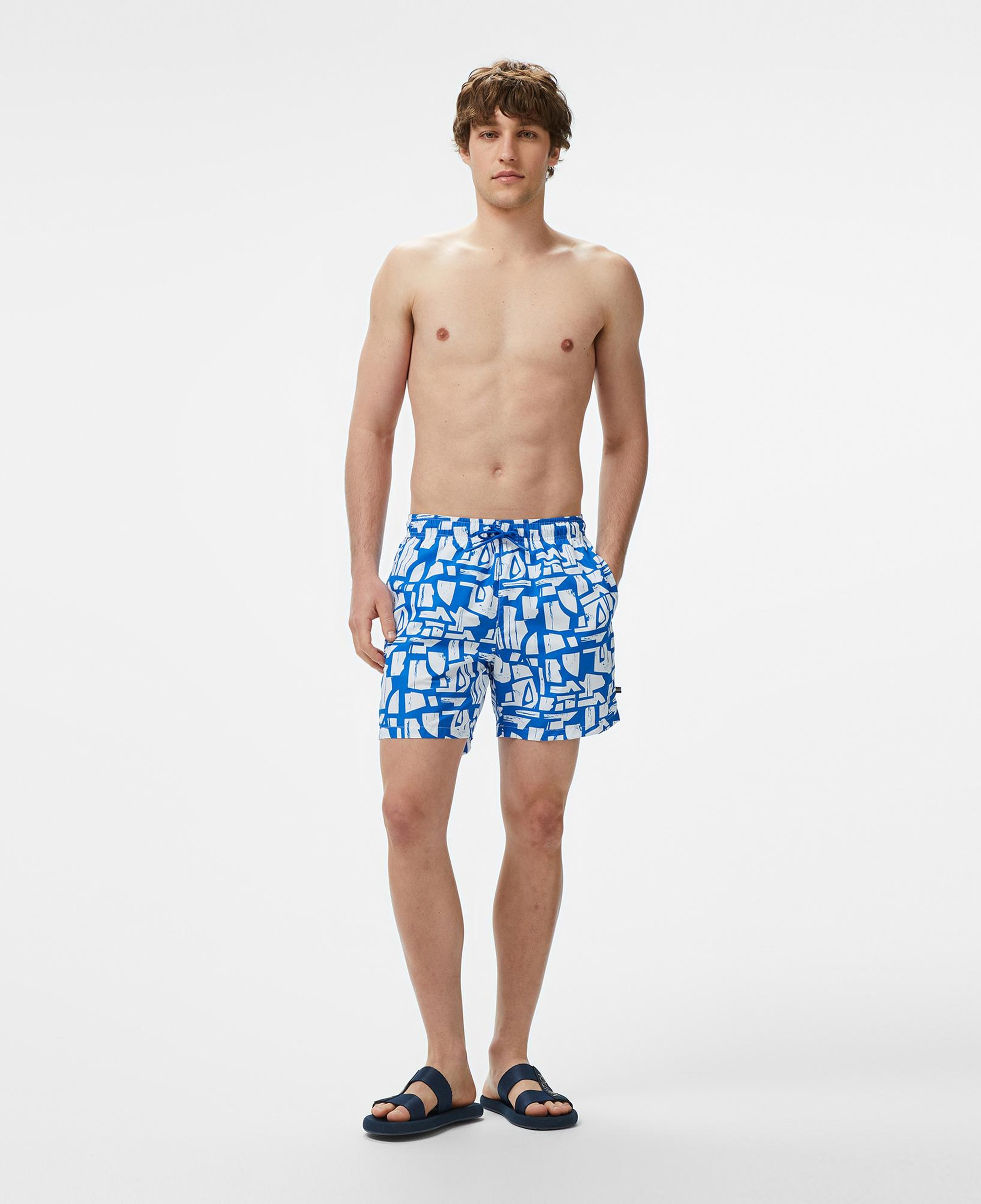 Nautica Erkek Mavi Regular Fit Desenli Deniz Şortu