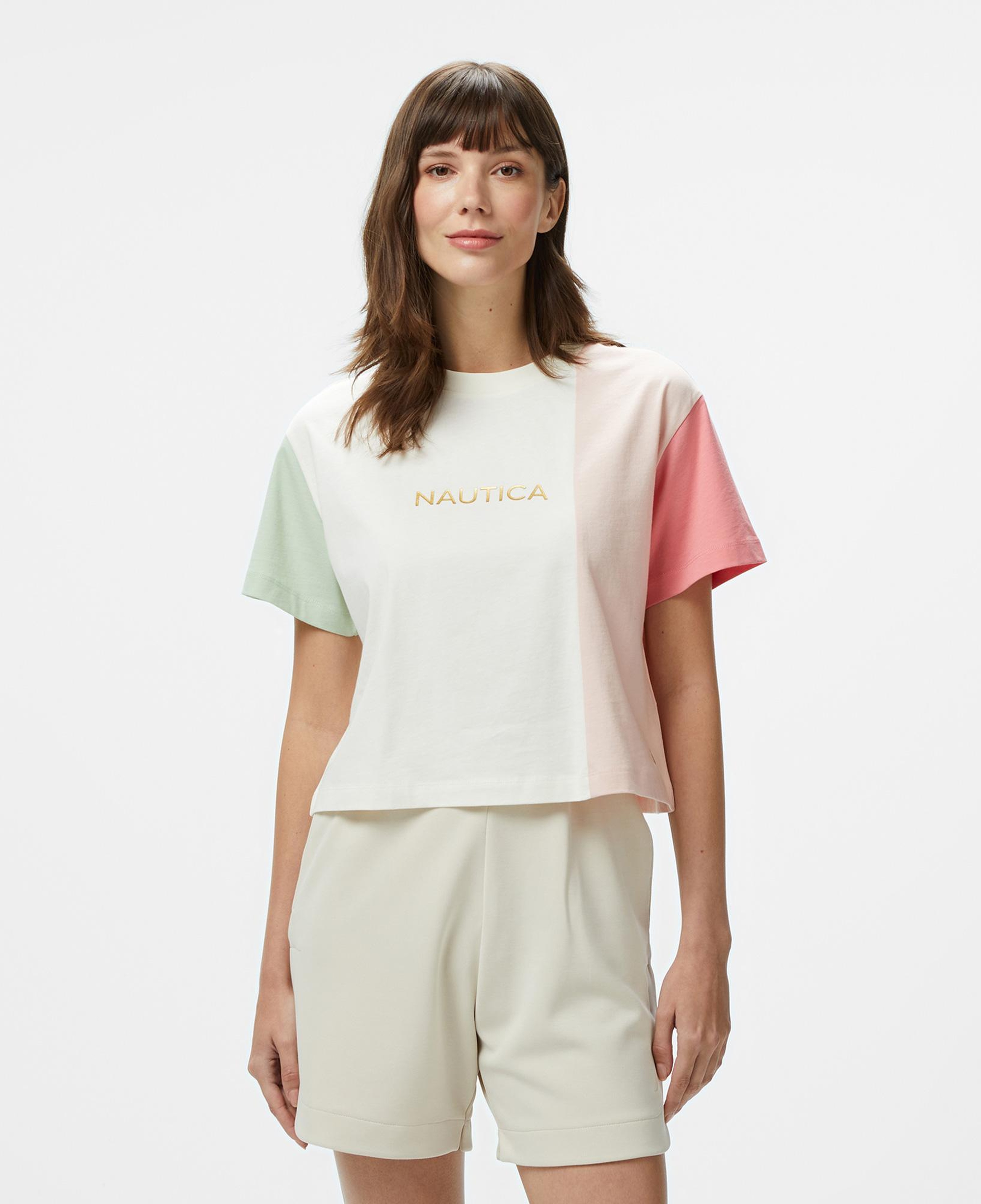 Nautica Kadın Pembe Regular Fit Renk Bloklu T-Shirt