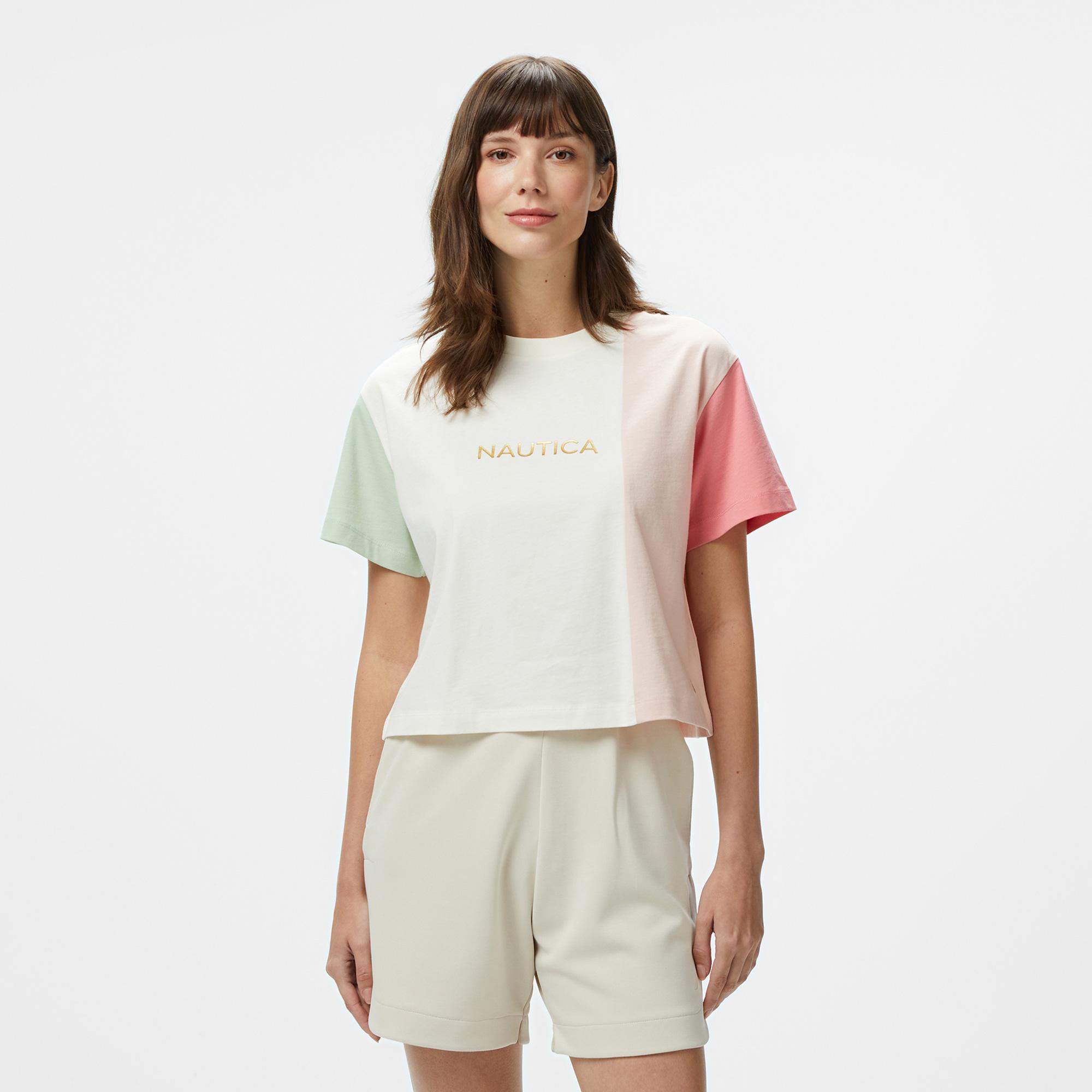 Nautica Kadın Pembe Regular Fit Renk Bloklu T-Shirt