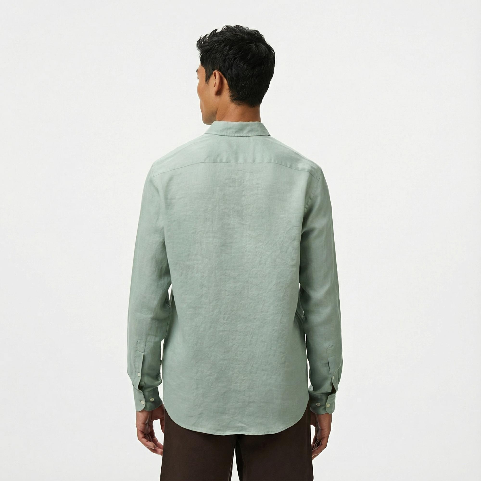 Nautica Erkek Yeşil Classic Fit Keten Gömlek