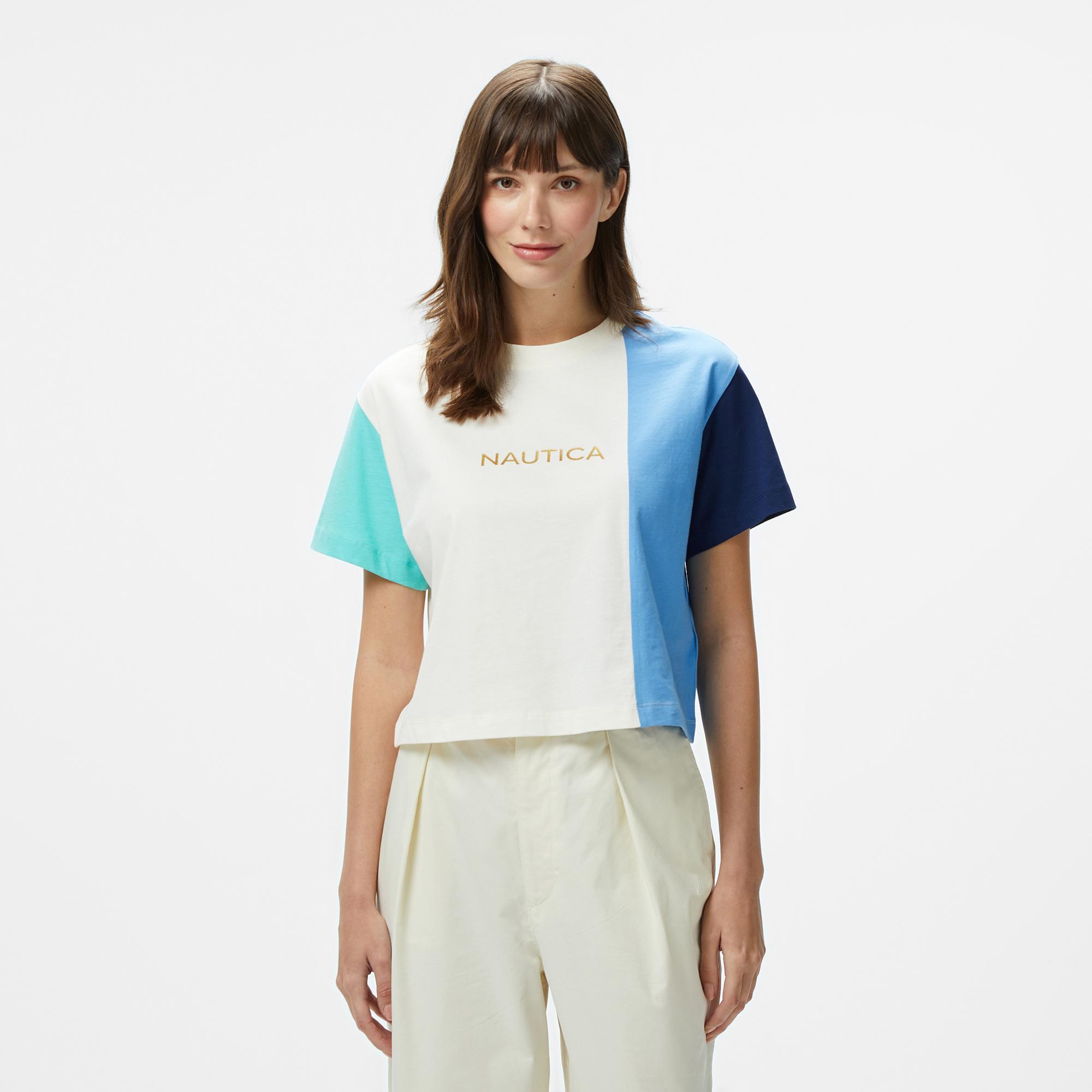 Nautica Kadın Mavi Regular Fit Renk Bloklu T-Shirt