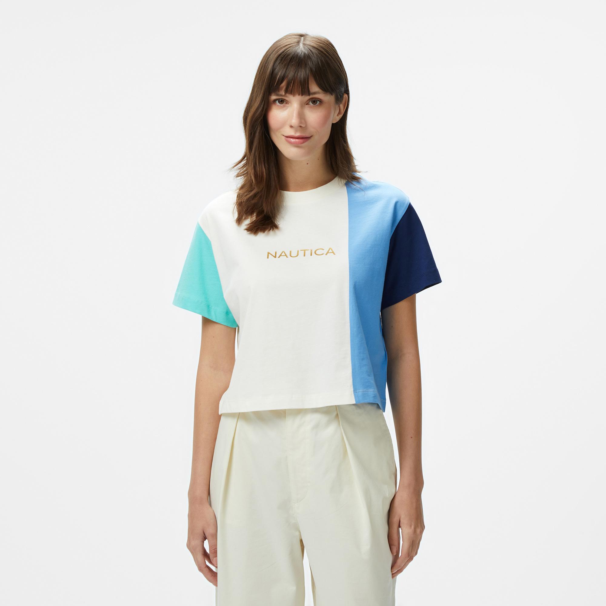 Nautica Kadın Mavi Regular Fit Renk Bloklu T-Shirt