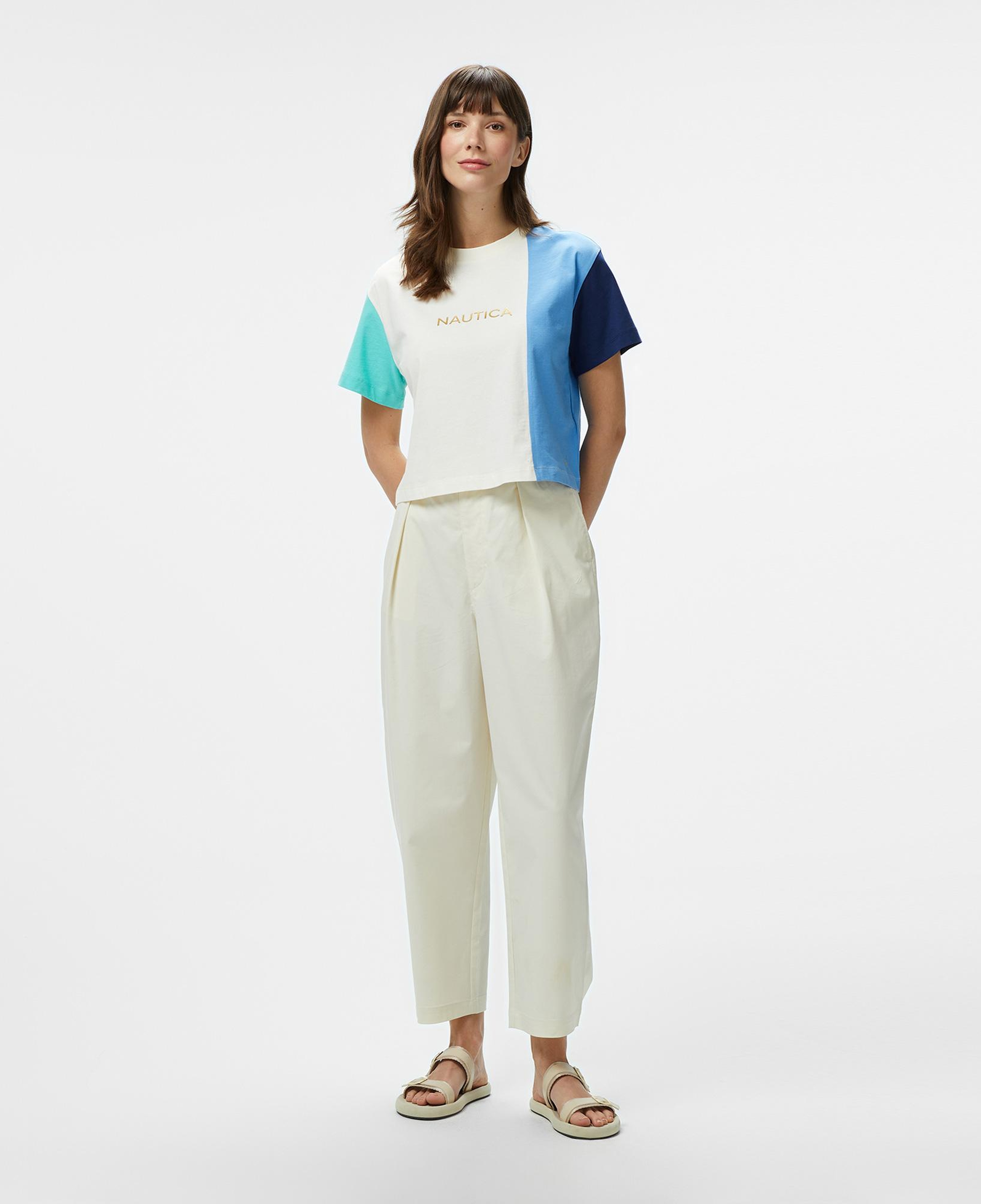 Nautica Kadın Mavi Regular Fit Renk Bloklu T-Shirt