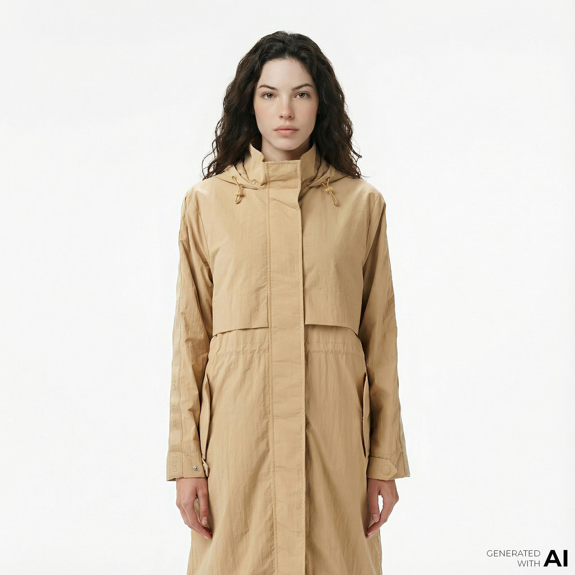 Lacoste Kadın Kapüşonlu Bej Mont