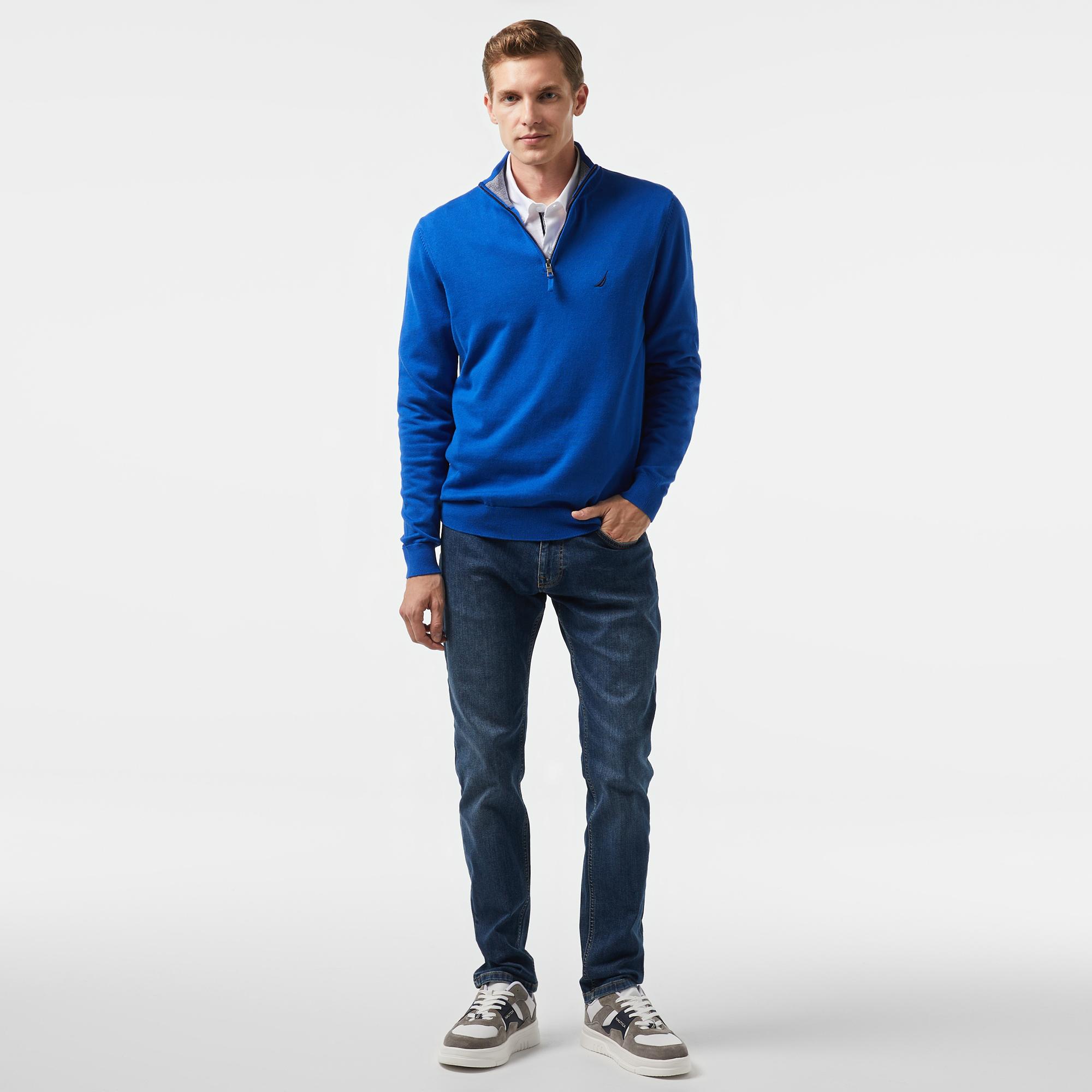 Nautica Erkek Mavi Standart Fit Dik Yakalı Kazak