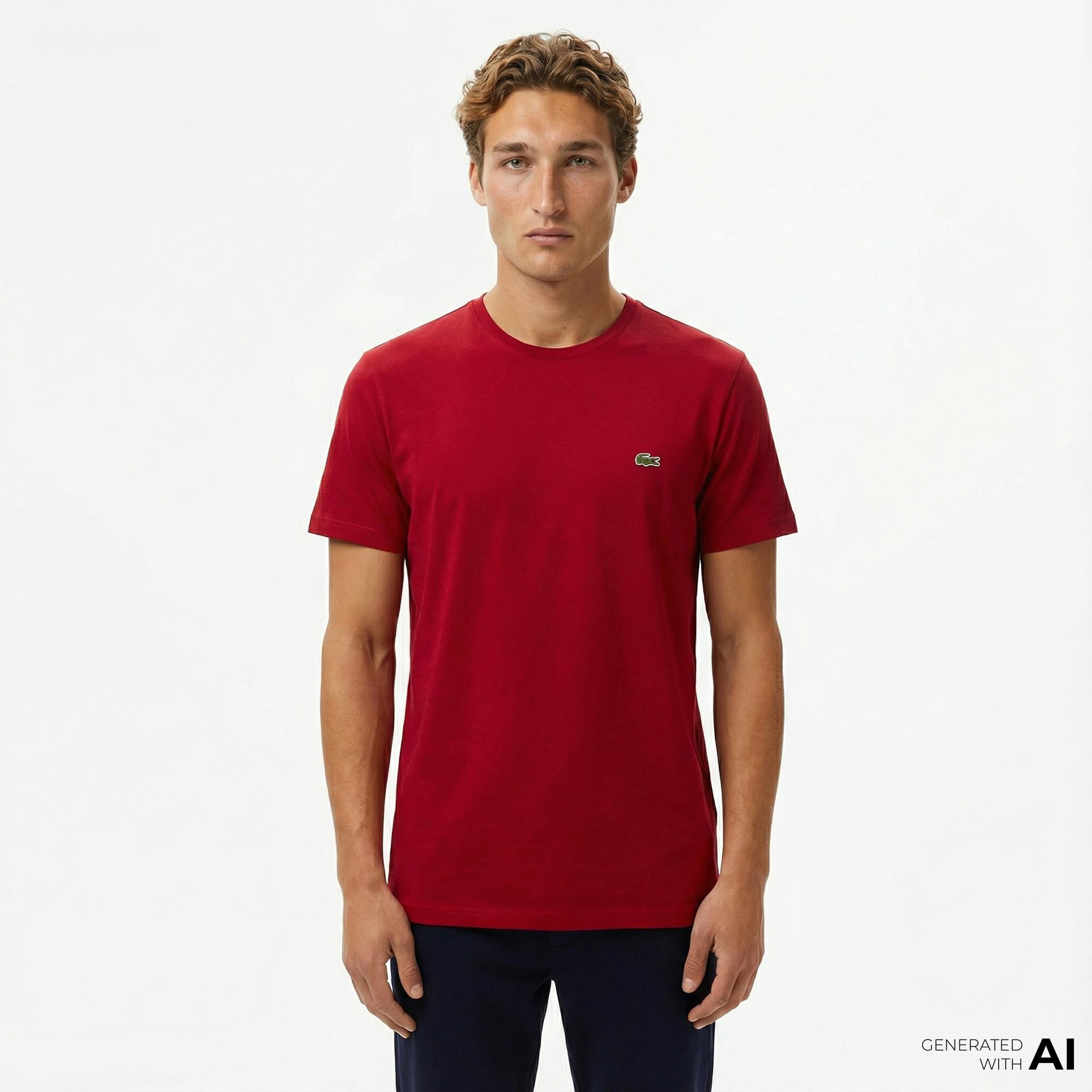 Lacoste Erkek Slim Fit Bisiklet Yaka Bordo T-Shirt