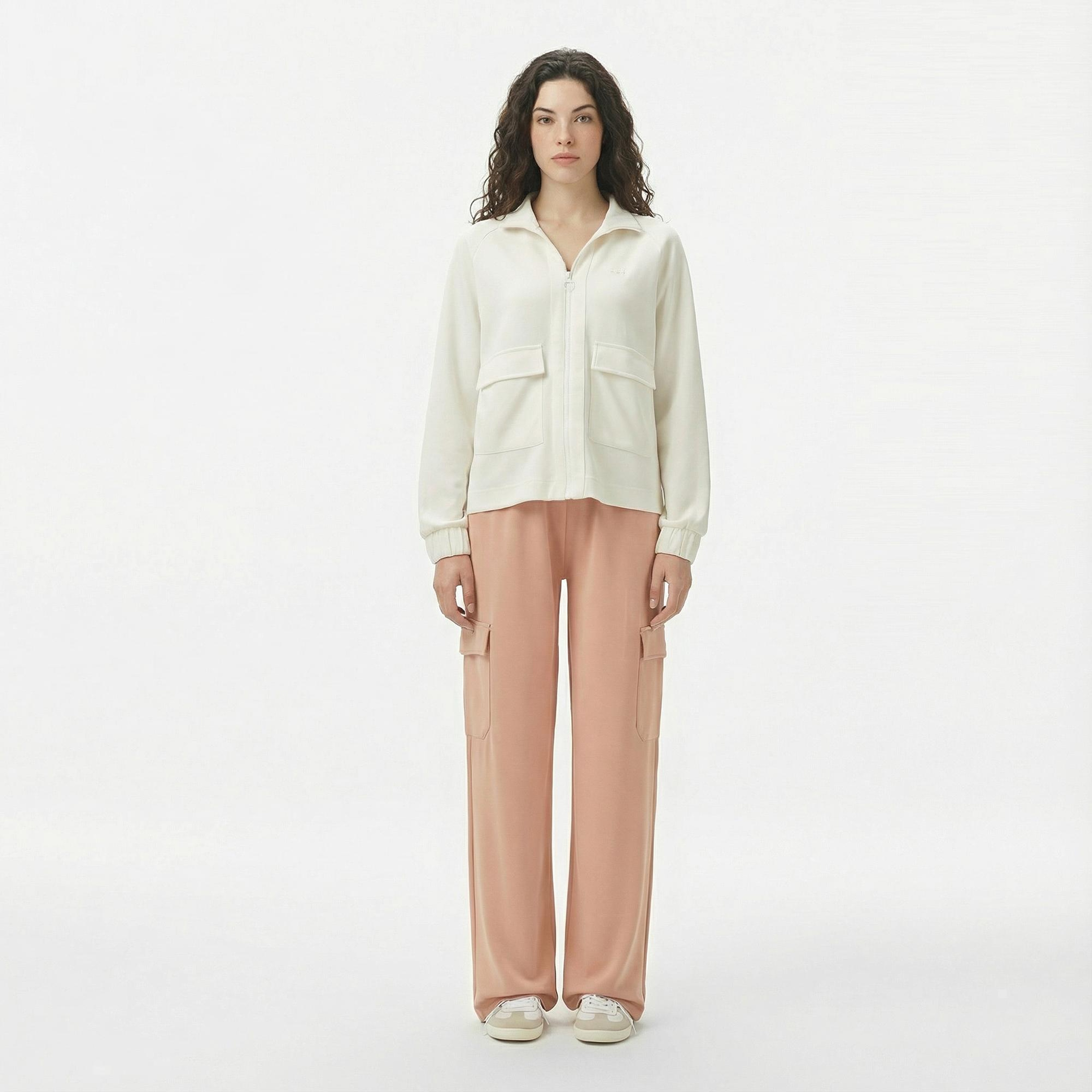 Lacoste Kadın Loose Fit Fermuarlı Beyaz Sweatshirt