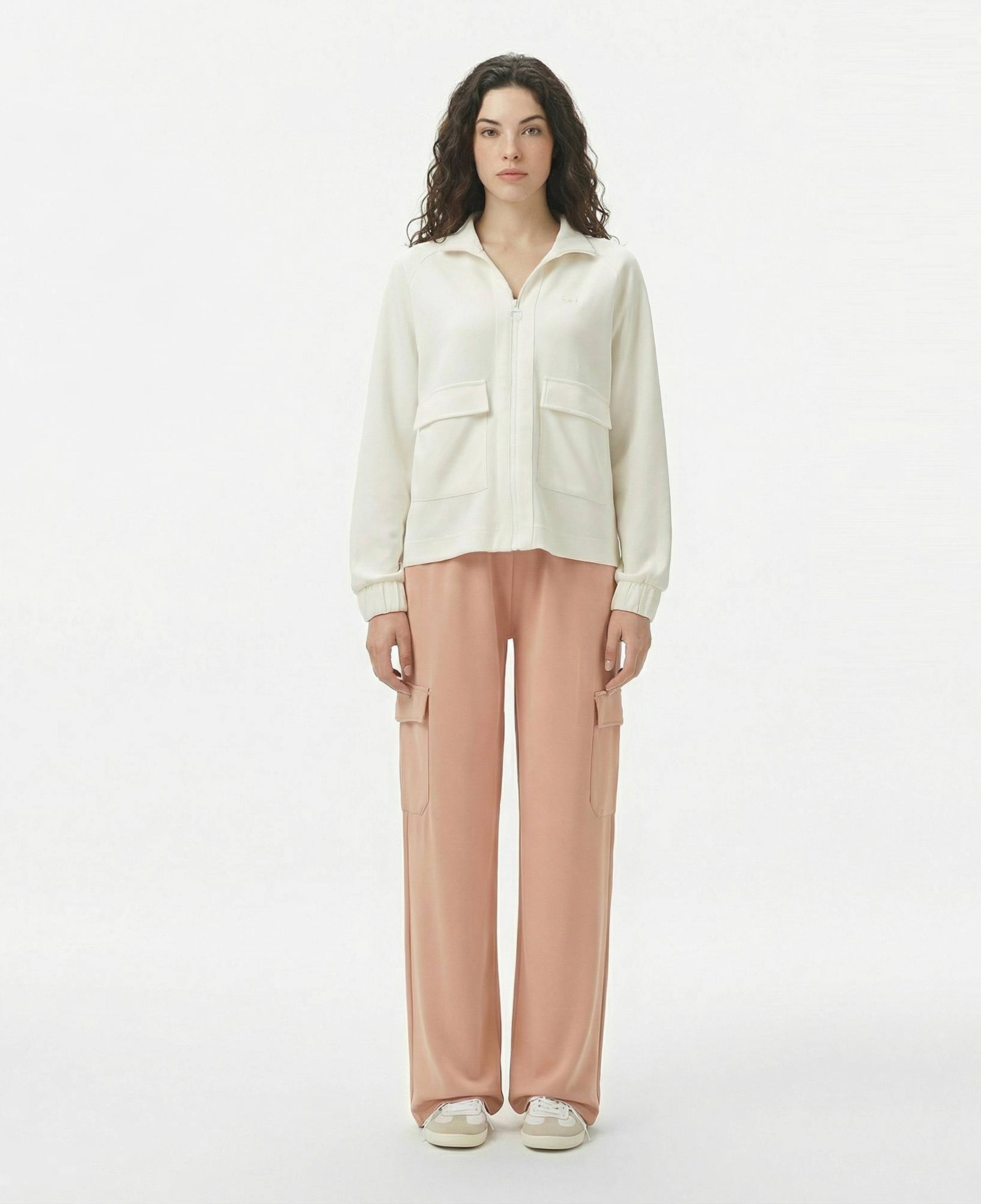 Lacoste Kadın Loose Fit Fermuarlı Beyaz Sweatshirt