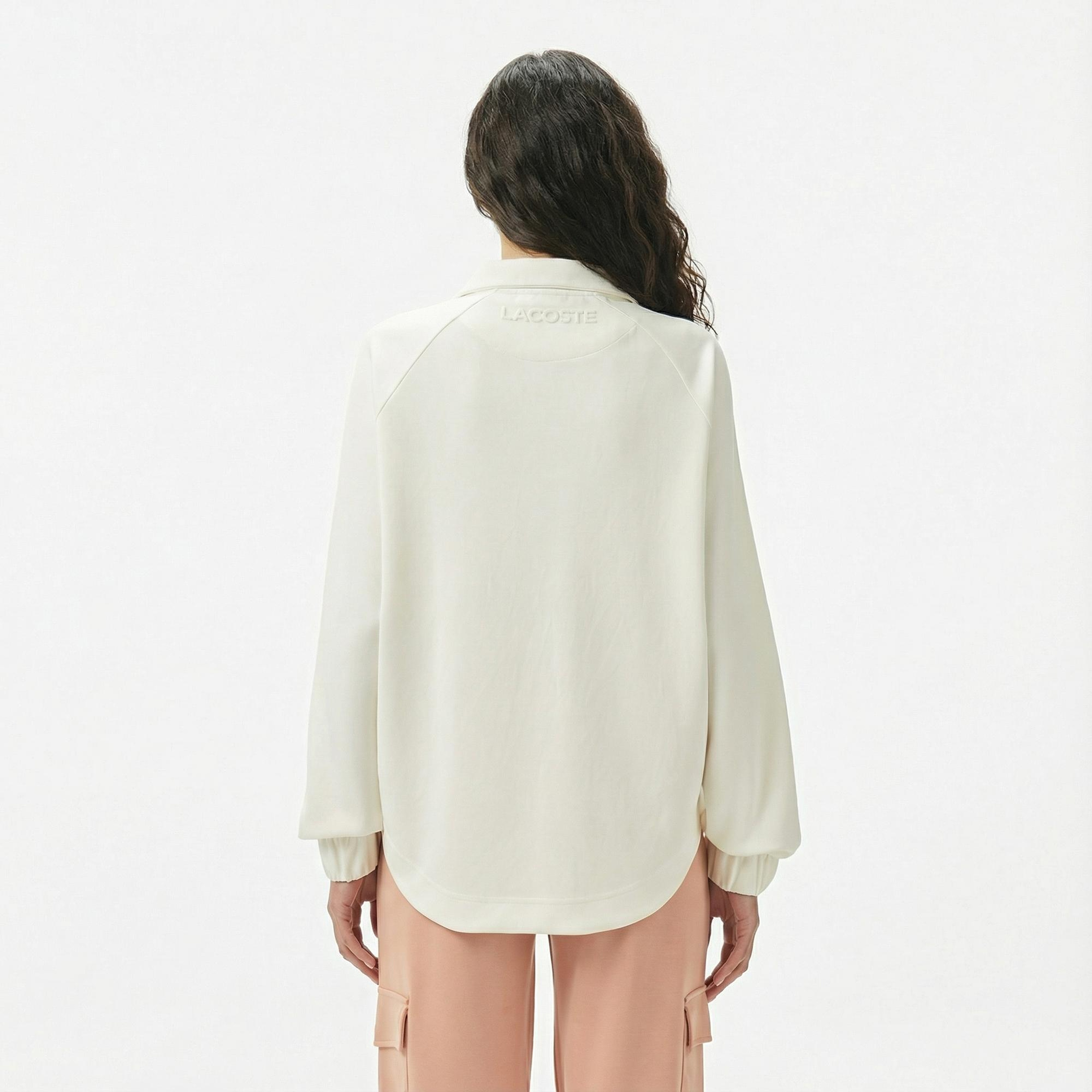 Lacoste Kadın Loose Fit Fermuarlı Beyaz Sweatshirt