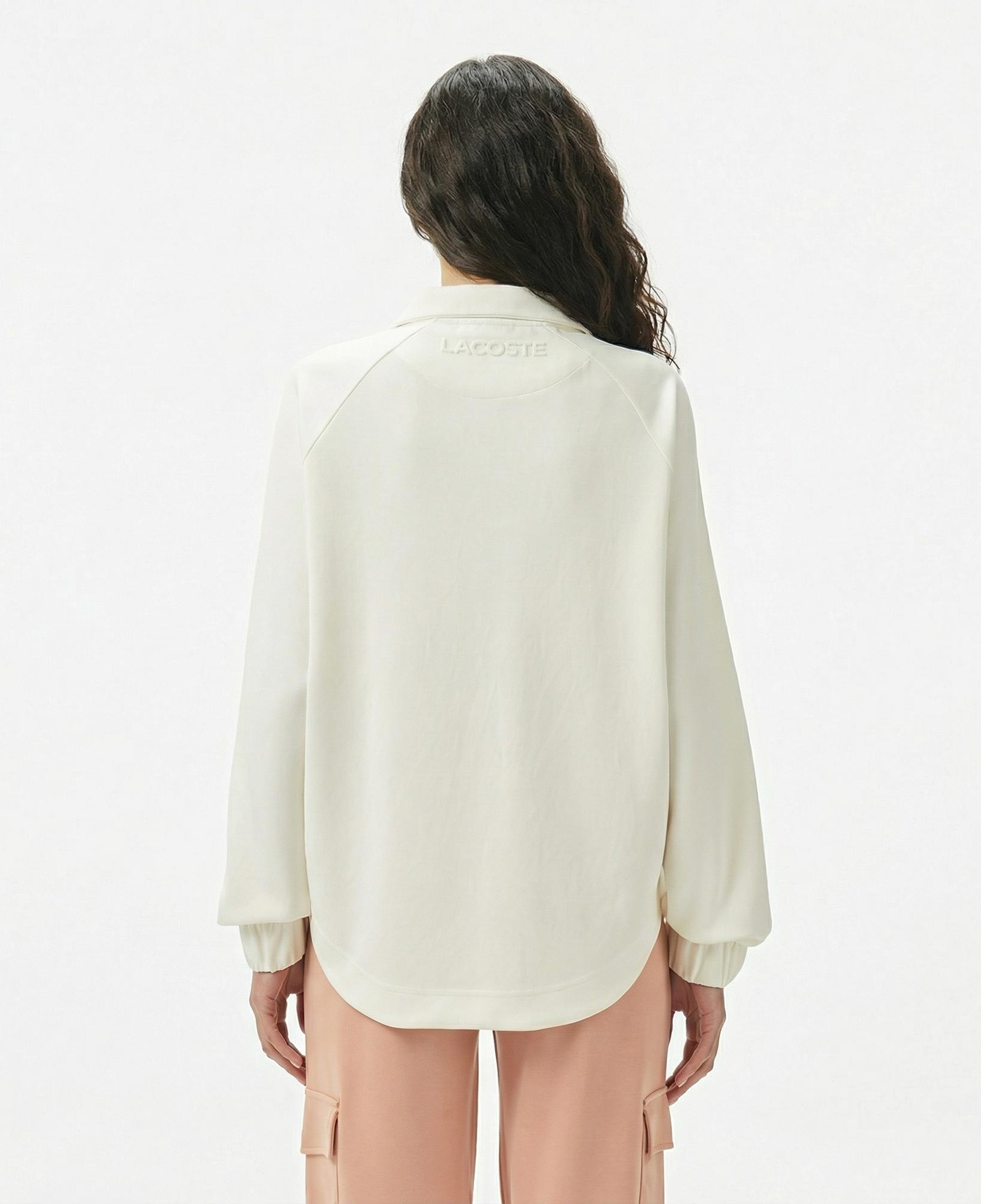 Lacoste Kadın Loose Fit Fermuarlı Beyaz Sweatshirt