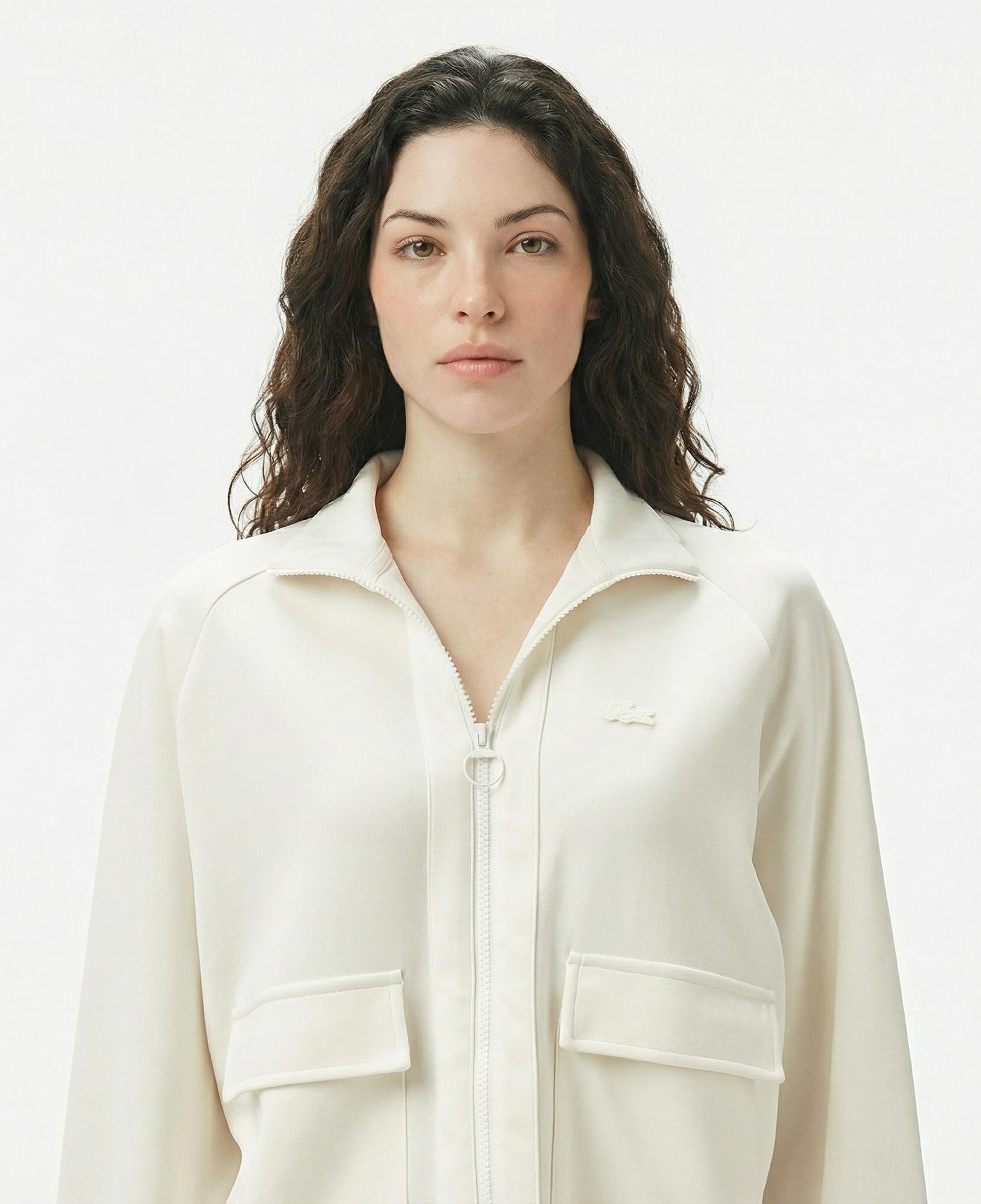 Lacoste Kadın Loose Fit Fermuarlı Beyaz Sweatshirt