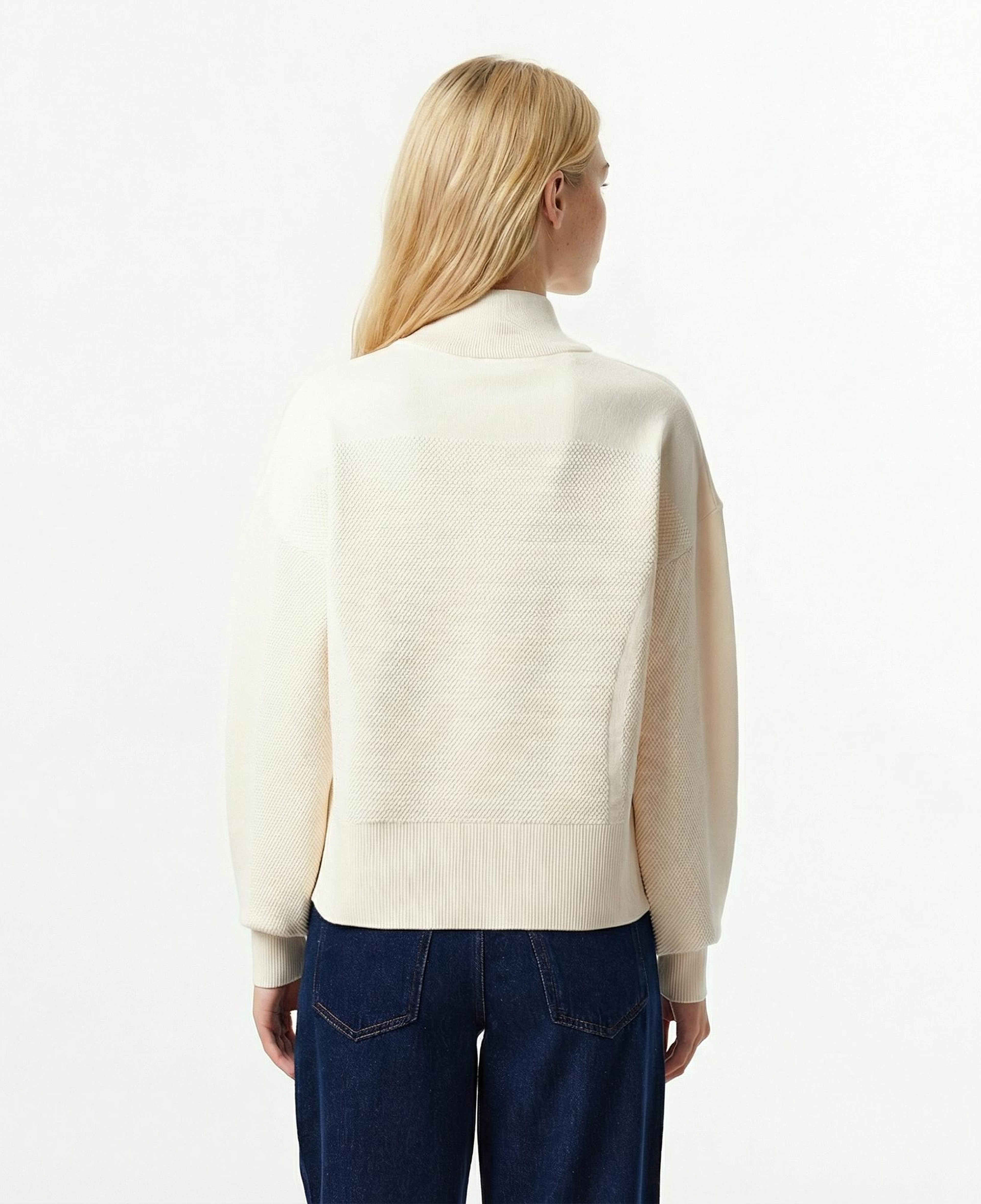 Lacoste Kadın Relaxed Fit Yarım Fermuarlı Krem Kazak