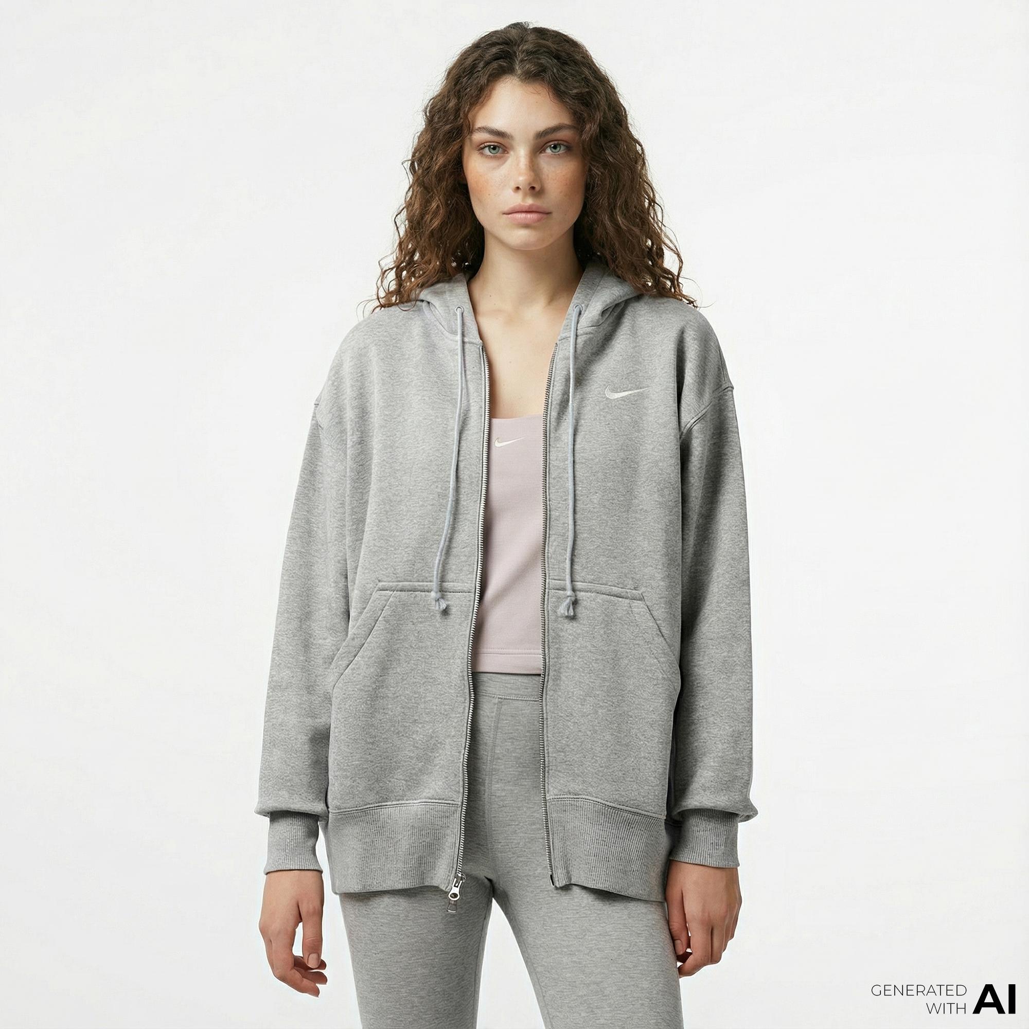 Nike Sportswear Phoenix Fleece Oversize Kadın Gri Hoodie