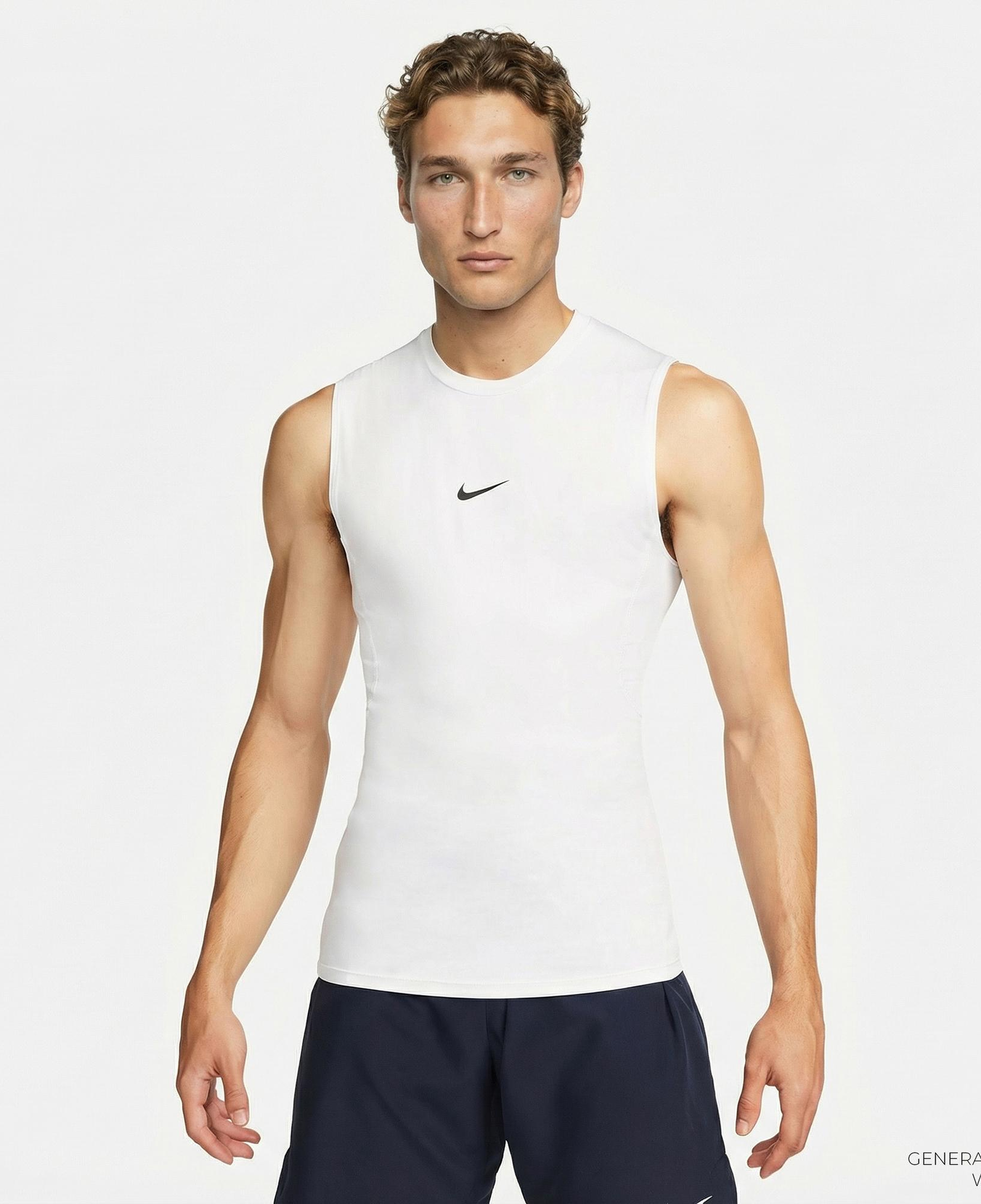 Nike Pro Dri-Fit Erkek Beyaz Kolsuz T-Shirt
