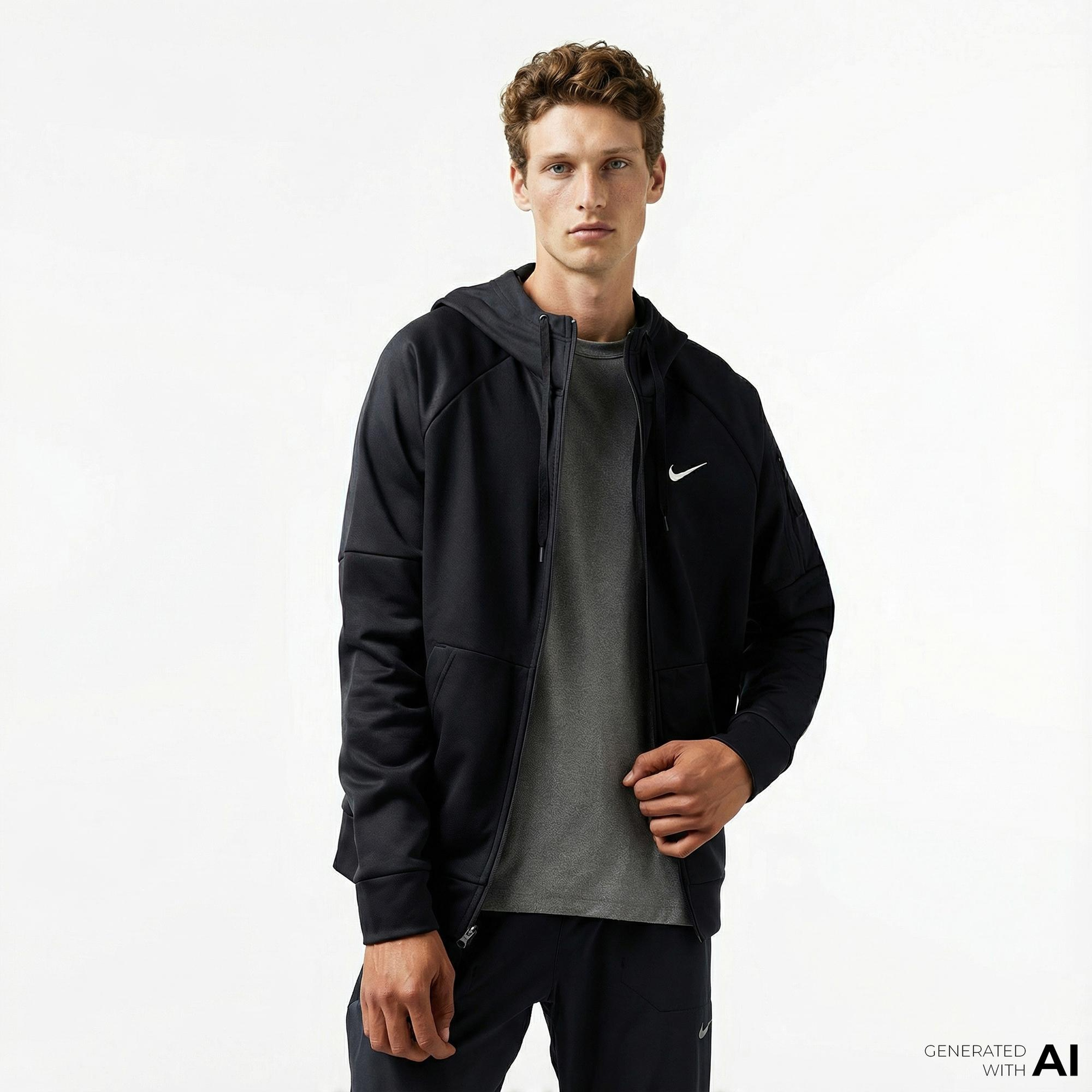 Nike Therma-Fit Full-Zip Erkek Siyah Hoodie
