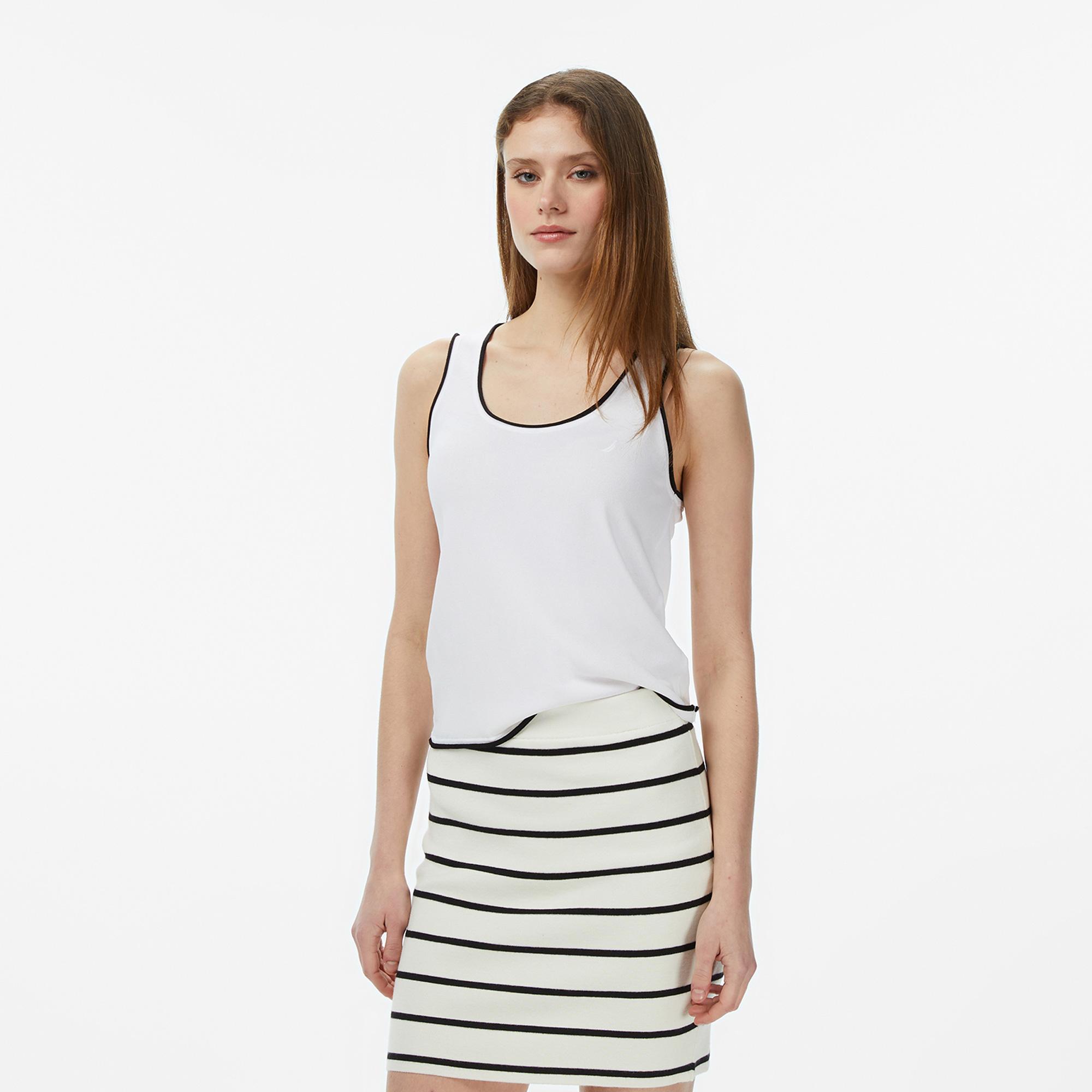 Nautica Kadın Beyaz Slim Fit Kolsuz Triko T-Shirt