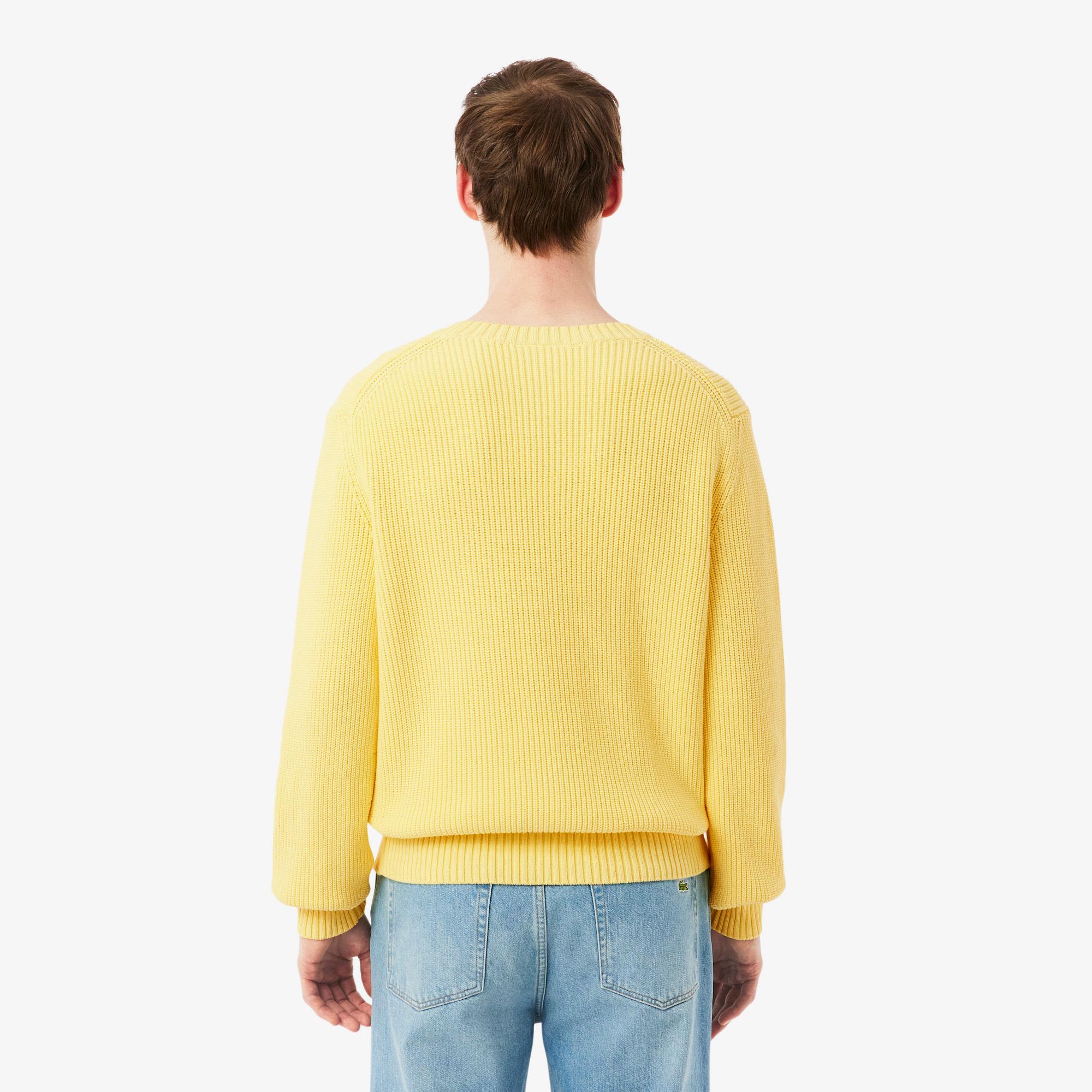 Lacoste Erkek Classic Fit Bisiklet Yaka Sarı Kazak