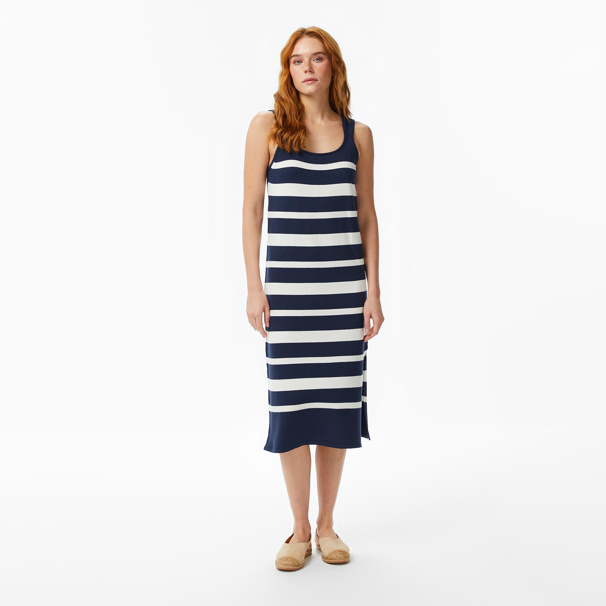 Nautica Kadın Lacivert Regular Fit Kolsuz Çizgili Triko Elbise