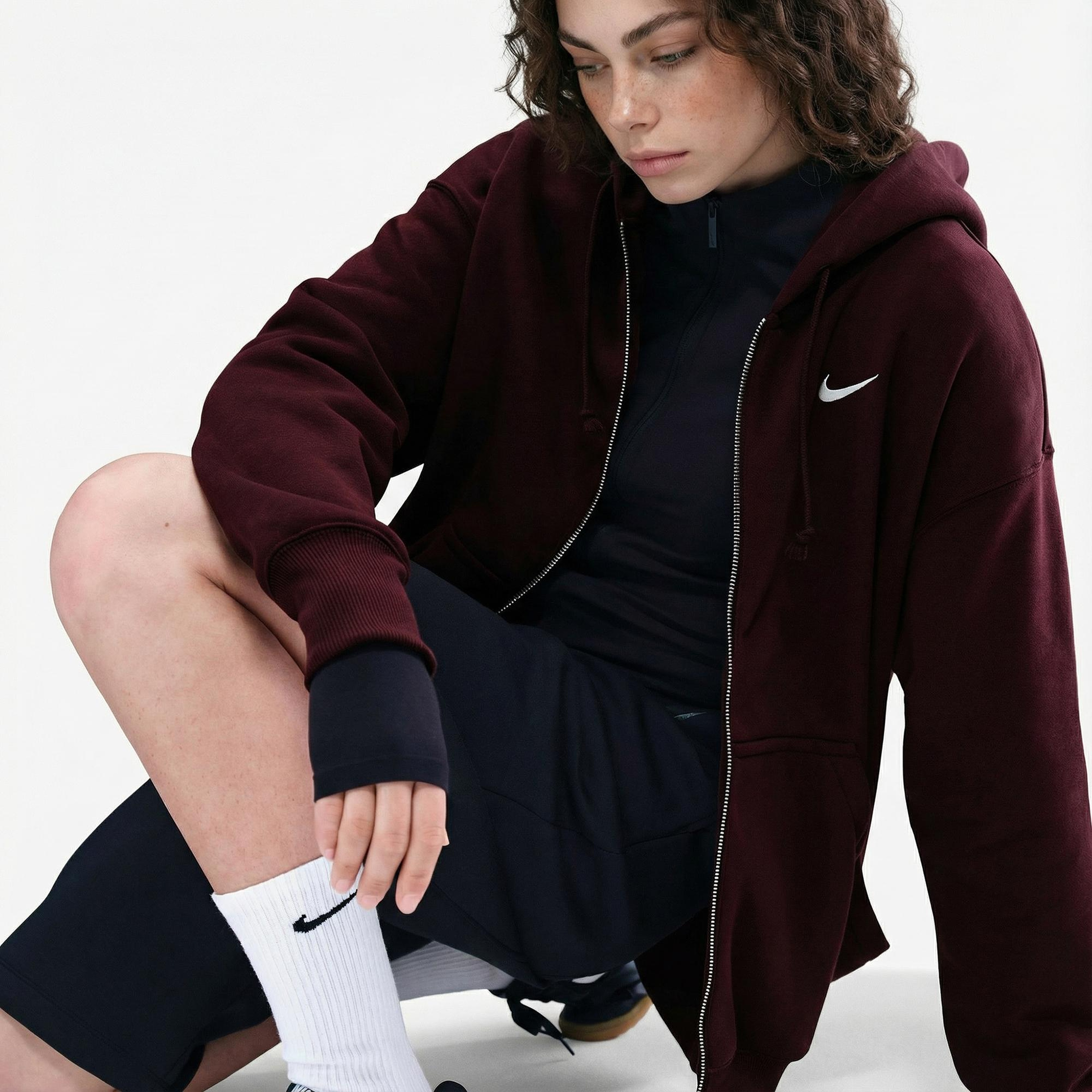 Nike Sportswear Phoenix Fleece Oversize Kadın Bordo Hoodie