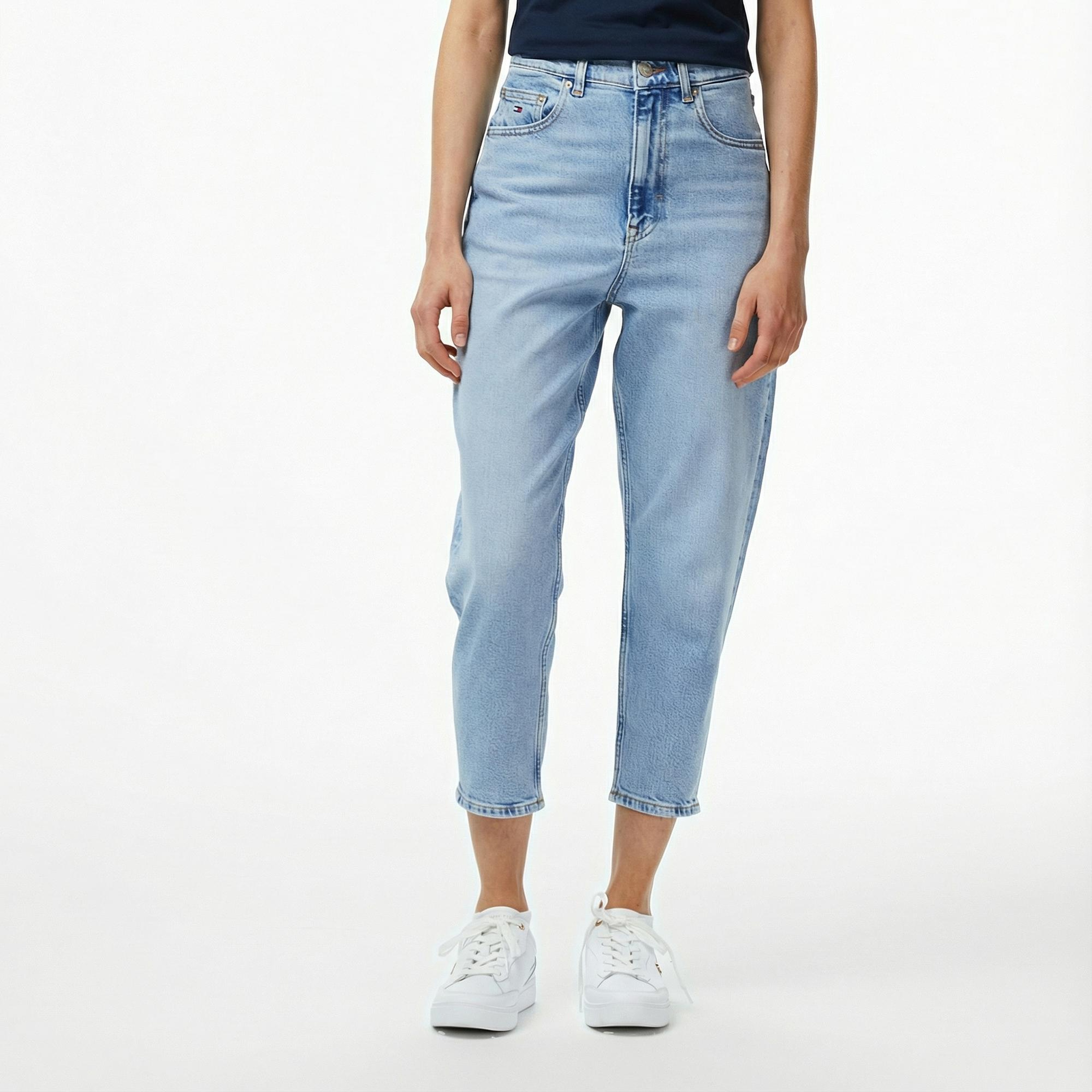 Tommy Hilfiger Mom Kadın Tapered Mavi Jean Pantolon