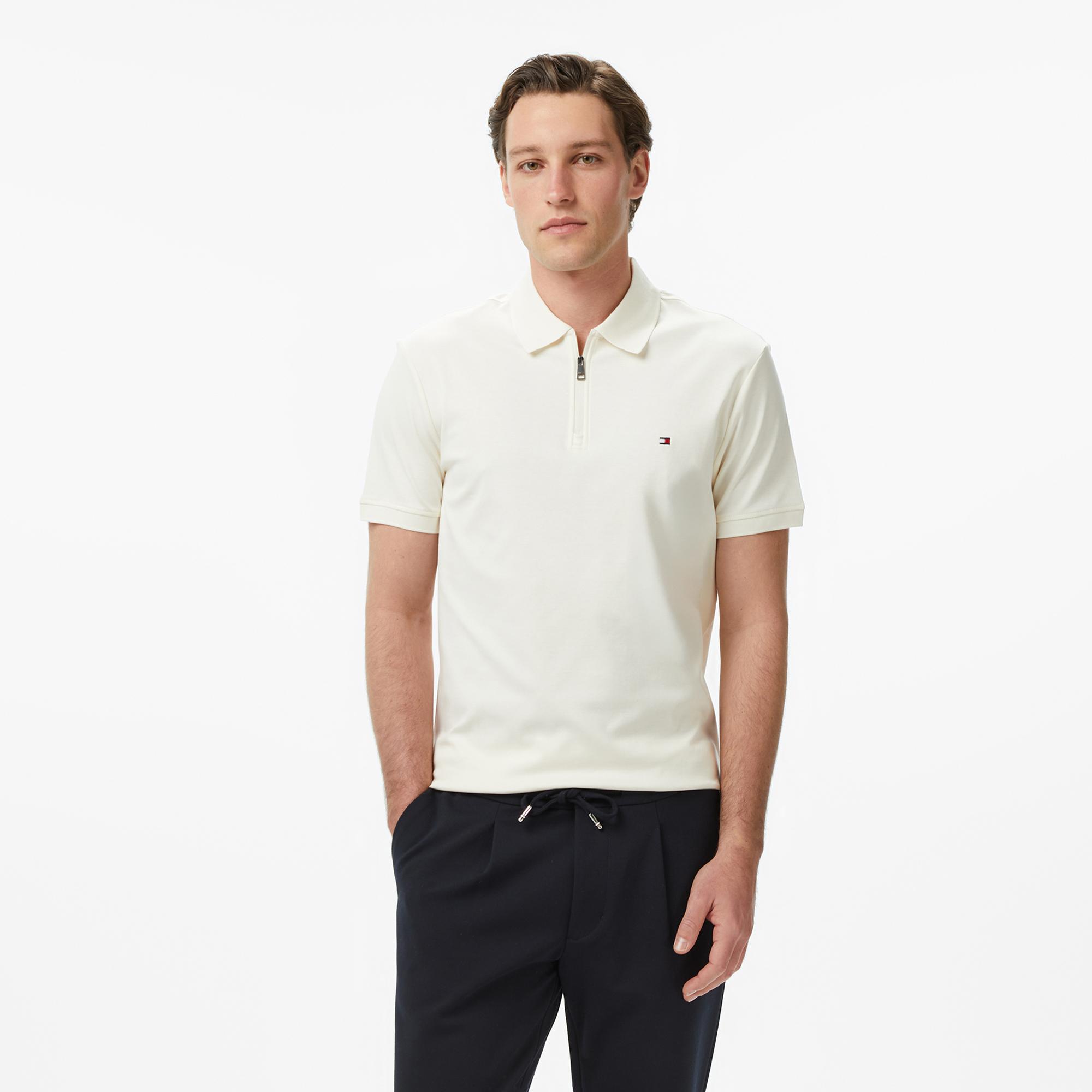 Tommy Hilfiger Elevated Essentials Erkek Krem Rengi Polo Yaka T-Shirt