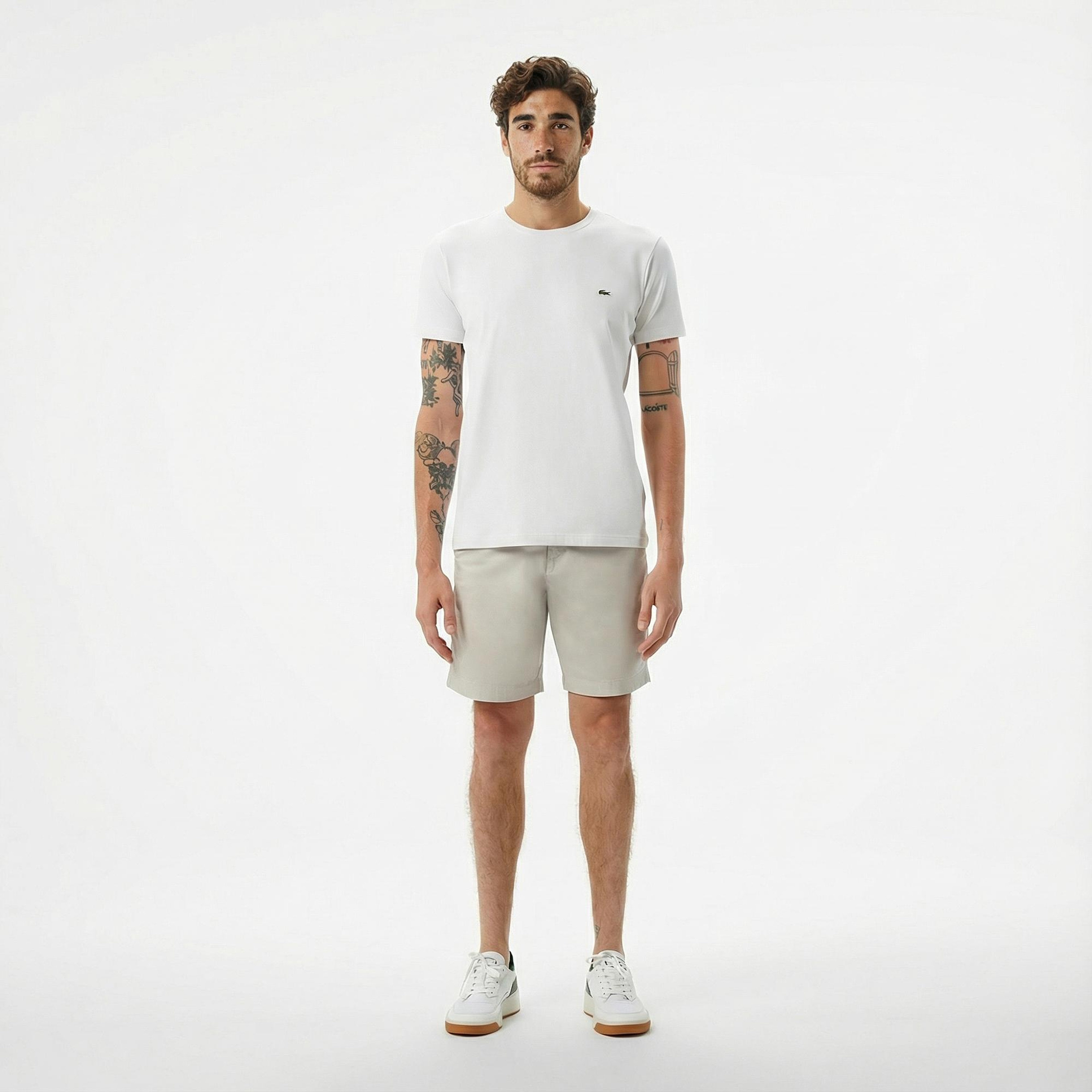 Lacoste Erkek Slim Fit Bisiklet Yaka Beyaz T-Shirt