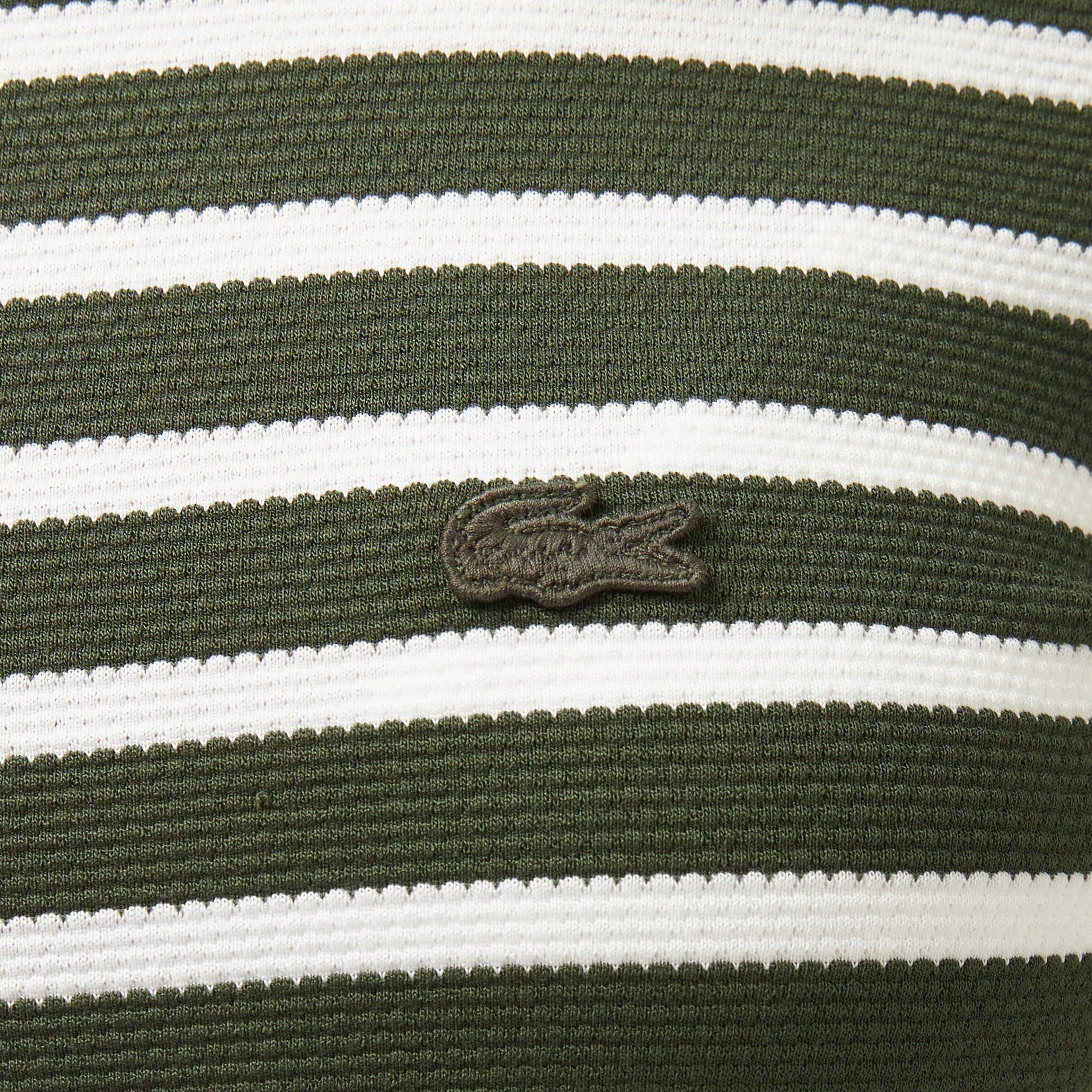 Lacoste Kadın Slim Fit Bisiklet Yaka Çizgili Koyu Yeşil T-Shirt