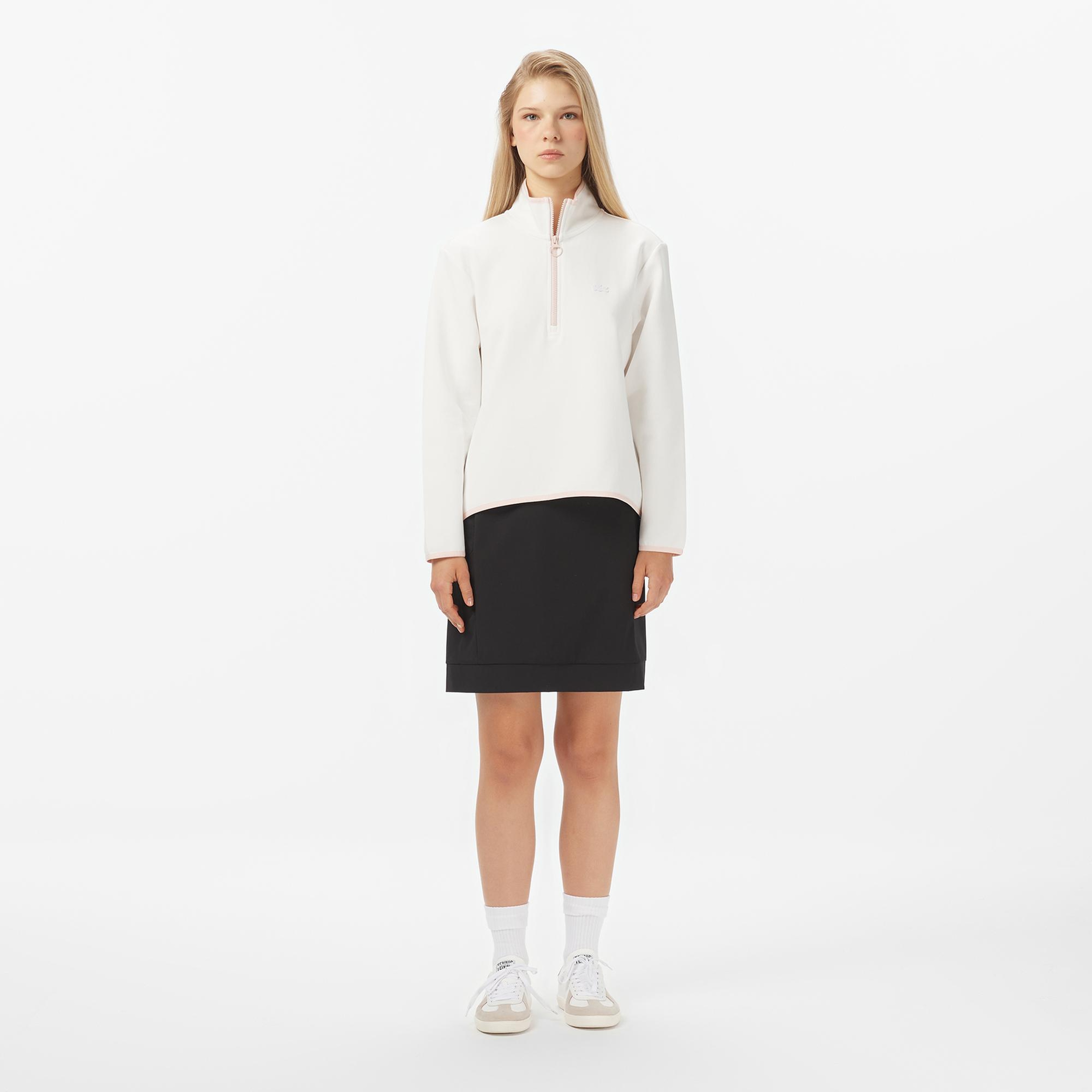 Lacoste Kadın Regular Fit Yarım Fermuarlı Beyaz Sweatshirt