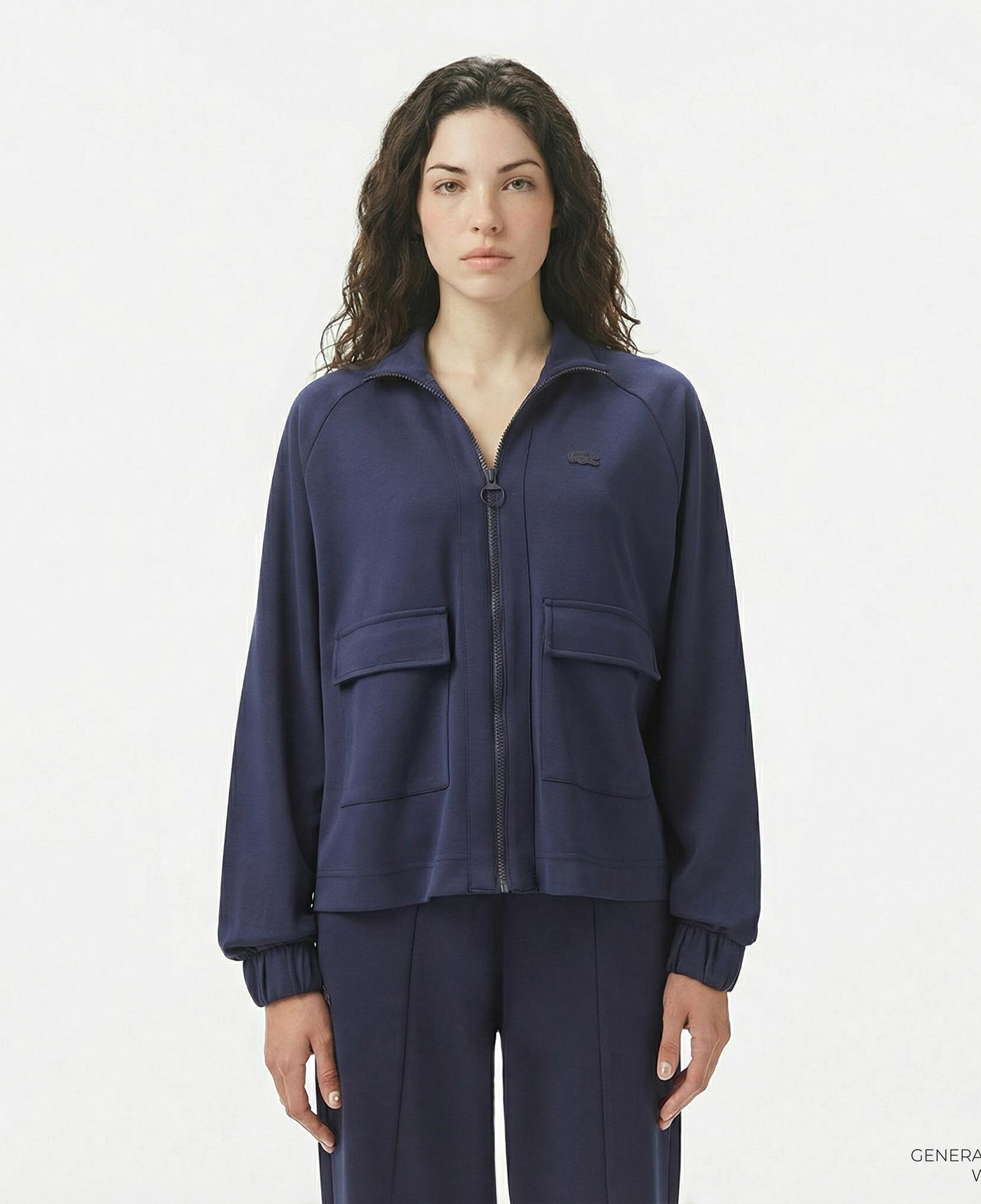 Lacoste Kadın Loose Fit Fermuarlı Lacivert Sweatshirt