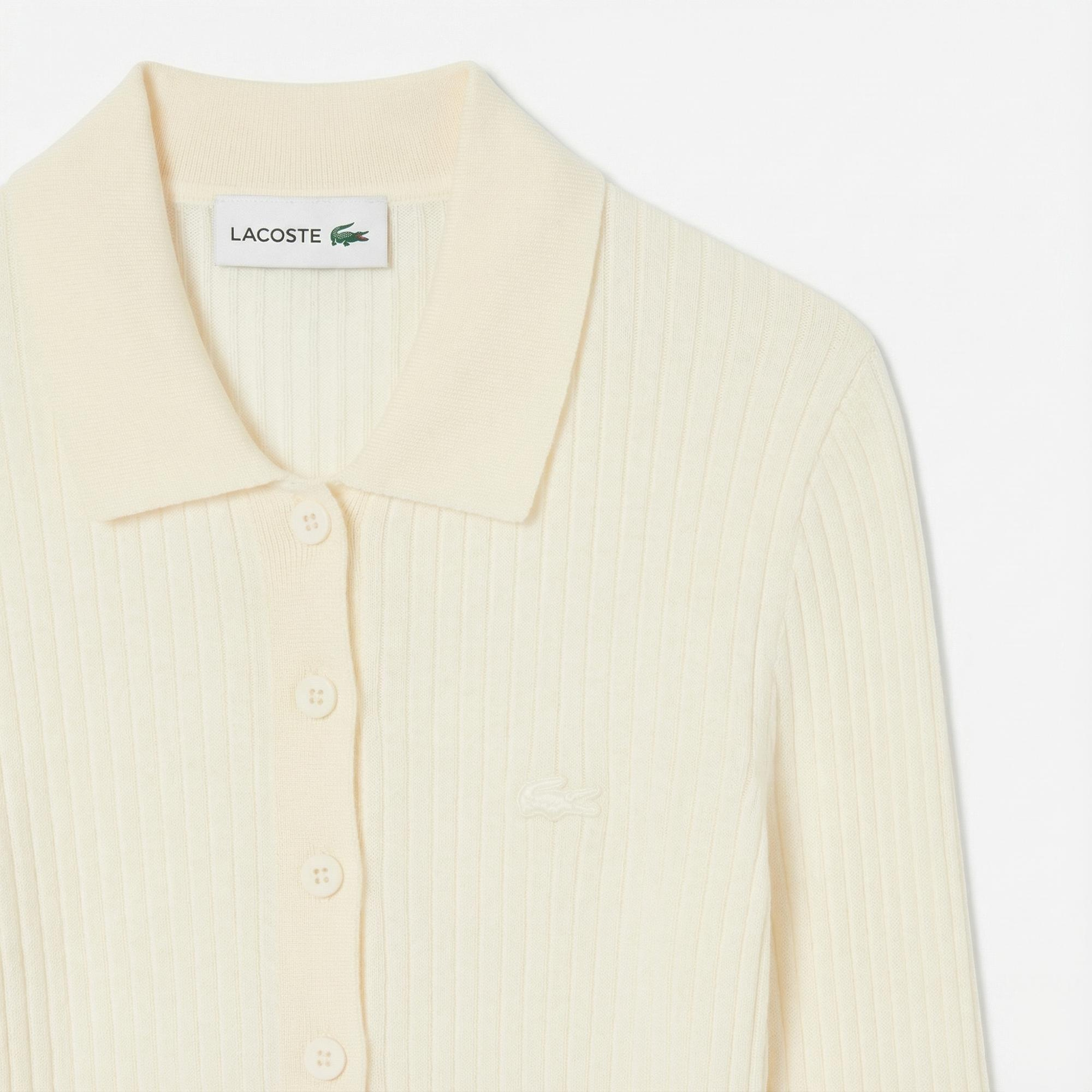 Lacoste Kadın Regular Fit Polo Yaka Krem Kazak